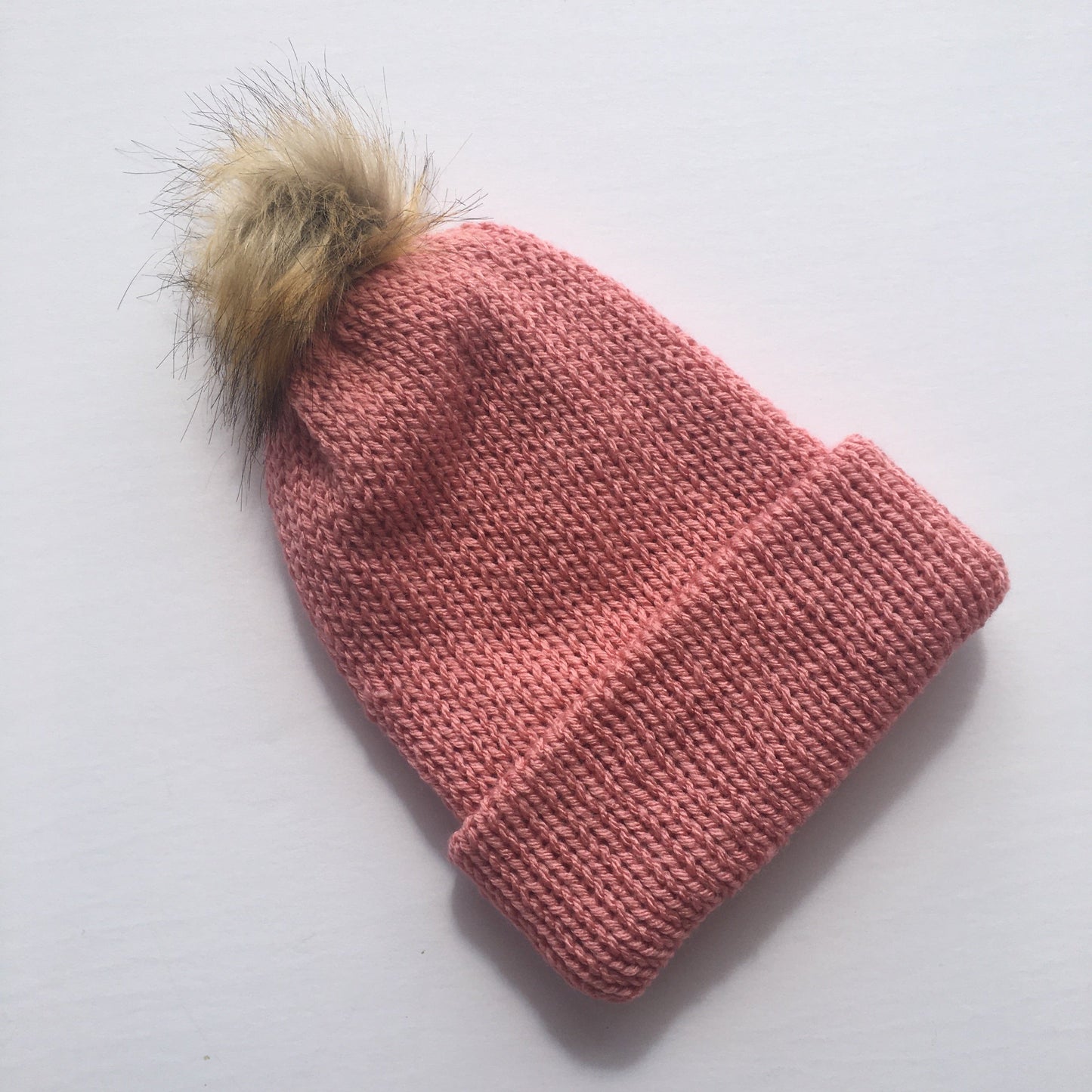 Double Layer Knit Beanie with Removable Pom Pom- 100% Acrylic - Pink