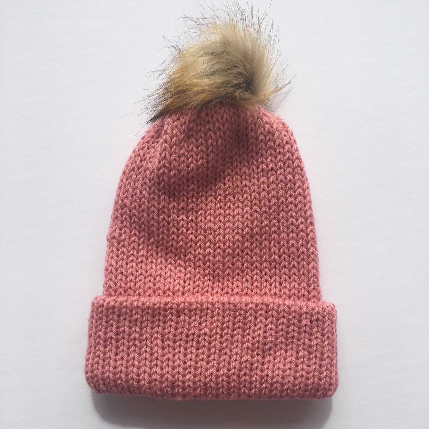 Double Layer Knit Beanie with Removable Pom Pom- 100% Acrylic - Pink