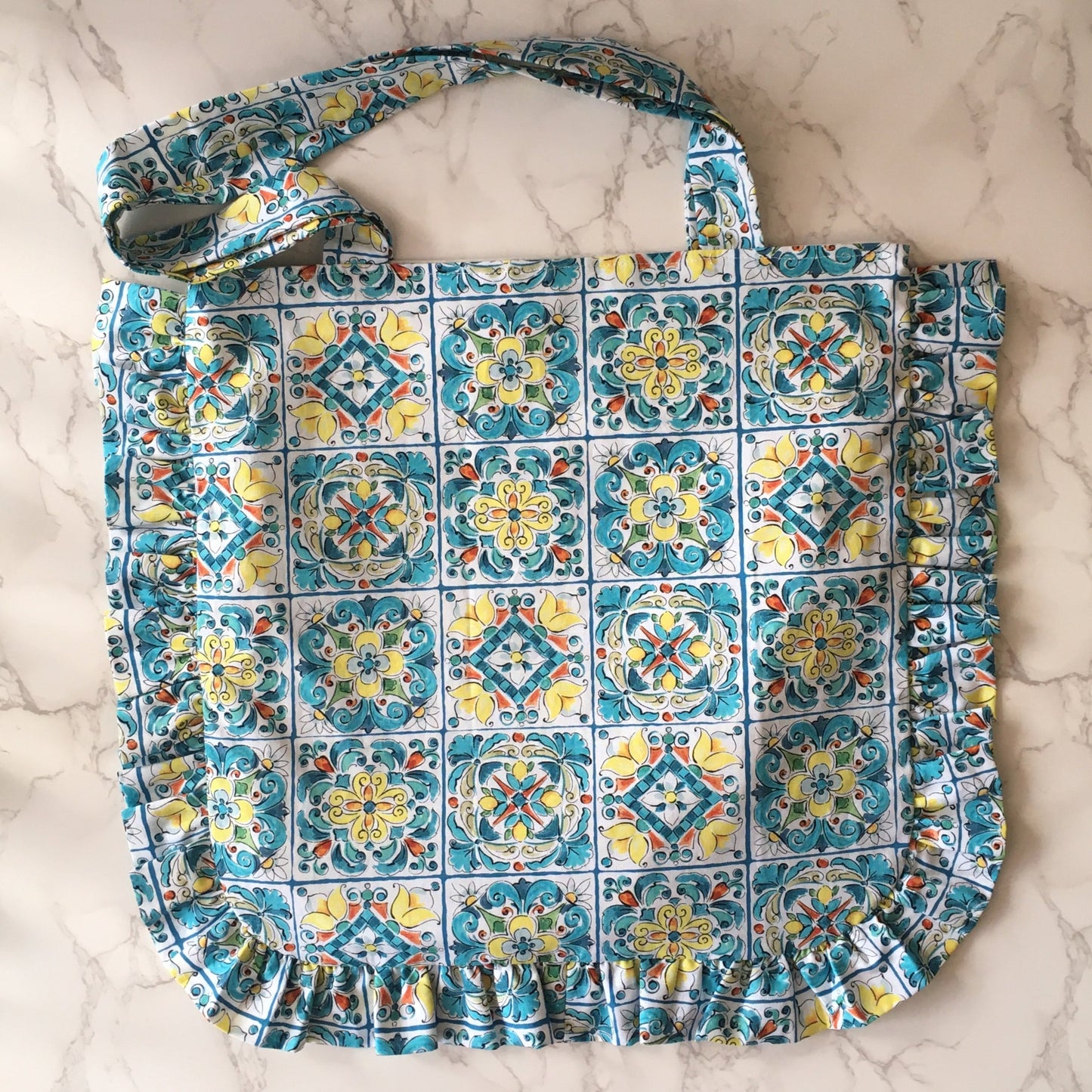 Handmade Floral Ruffle Tote Bag