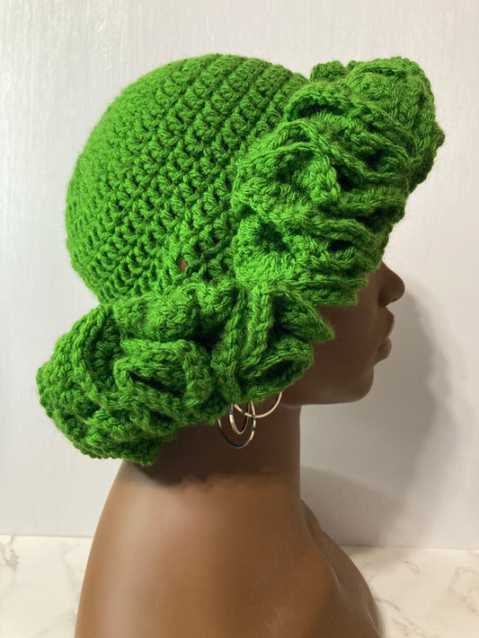 Ruffle Brim Crochet Hat - Forest