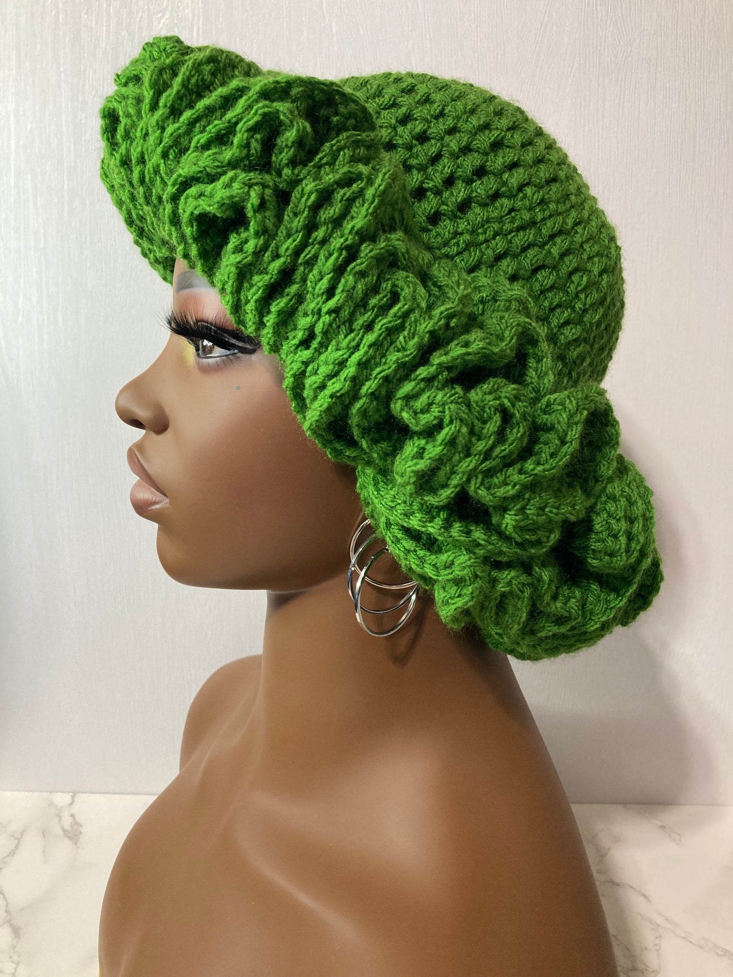 Ruffle Brim Crochet Hat - Forest