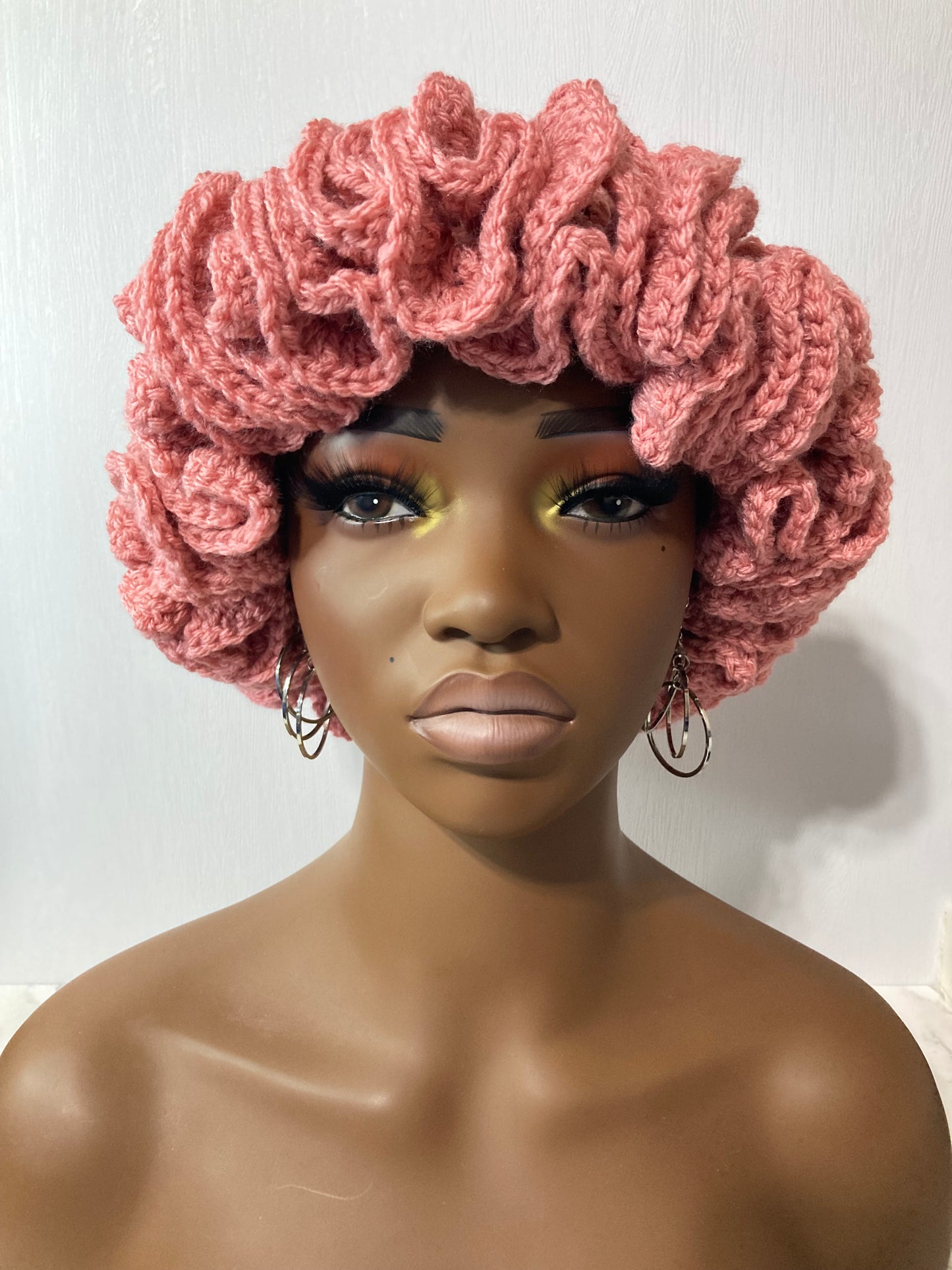 Ruffle Brim Crochet Hat - Cosmetic Pink