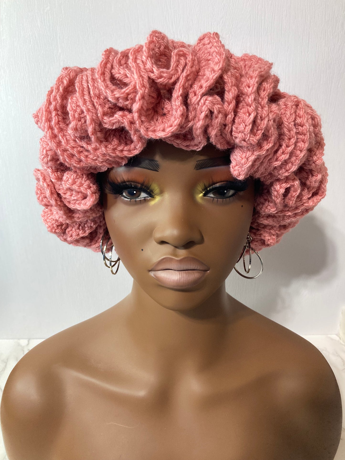 Ruffle Brim Crochet Hat - Cosmetic Pink