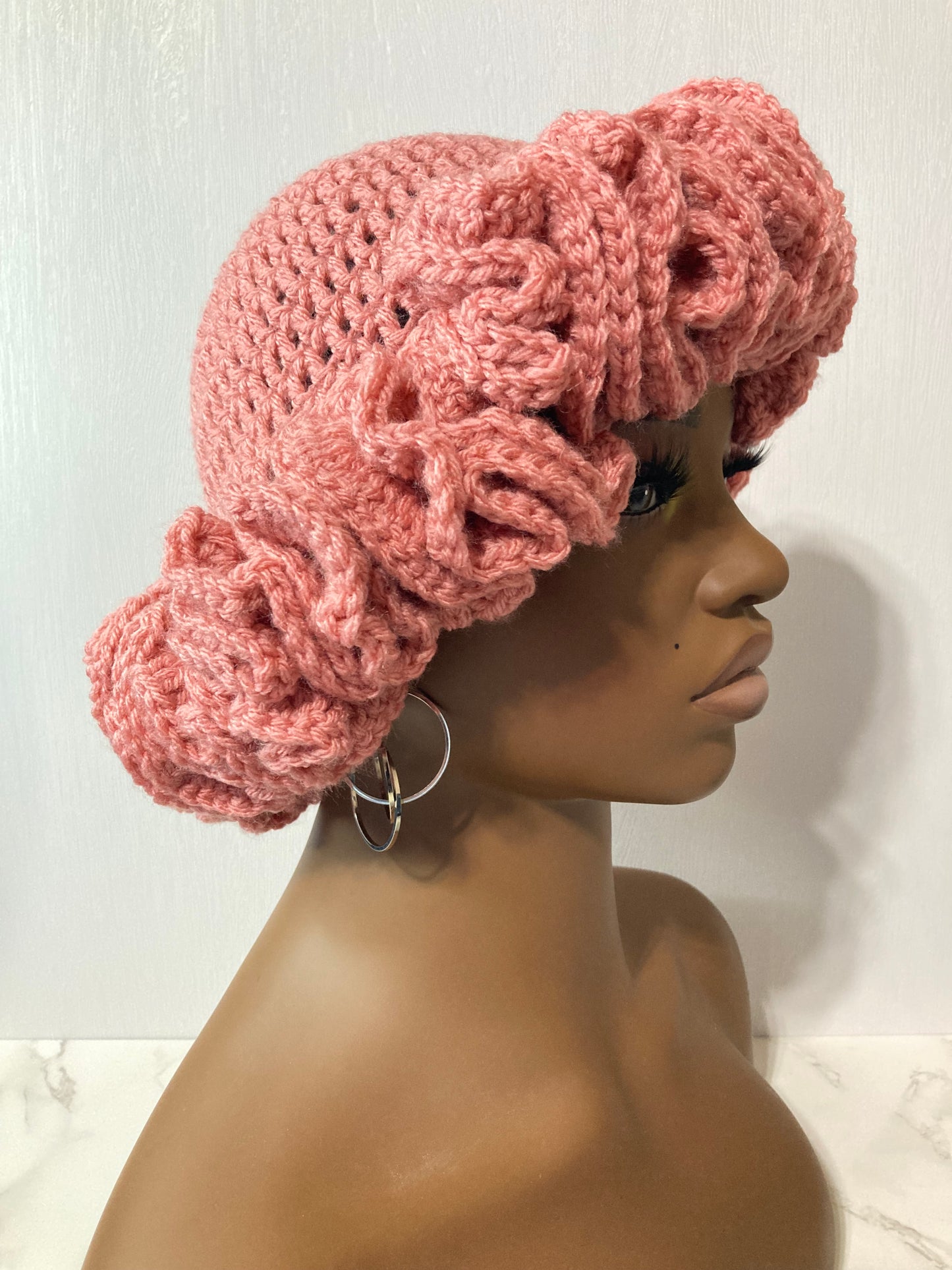 Ruffle Brim Crochet Hat - Cosmetic Pink