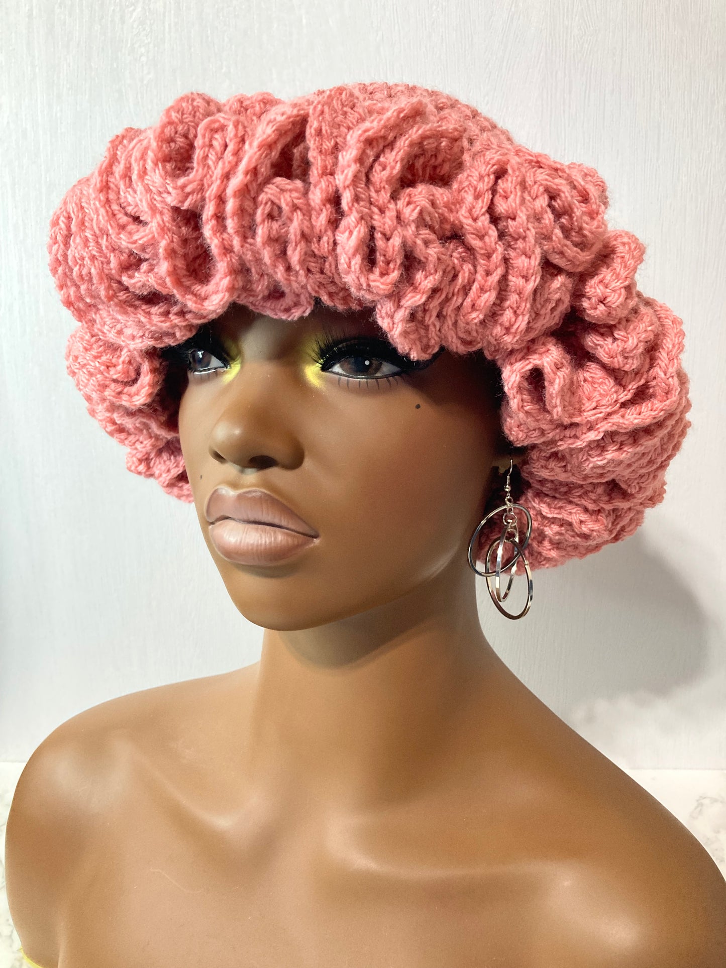 Ruffle Brim Crochet Hat - Cosmetic Pink