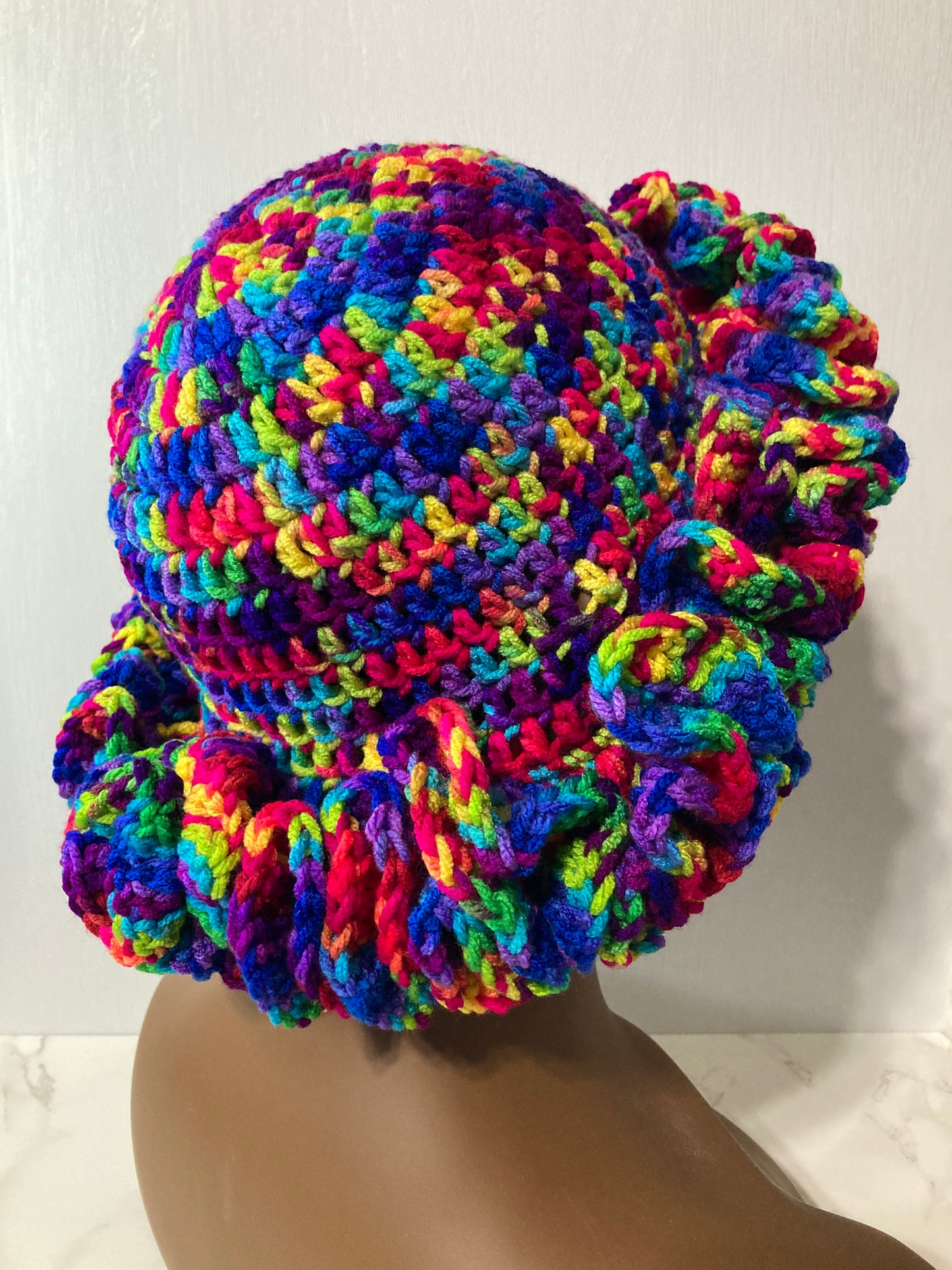 Ruffle Brim Crochet Hat - Bright Candy