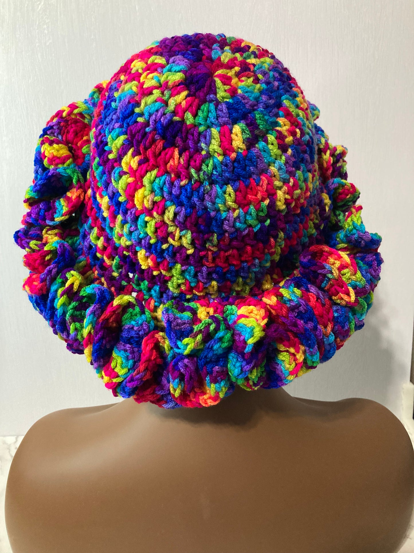 Ruffle Brim Crochet Hat - Bright Candy