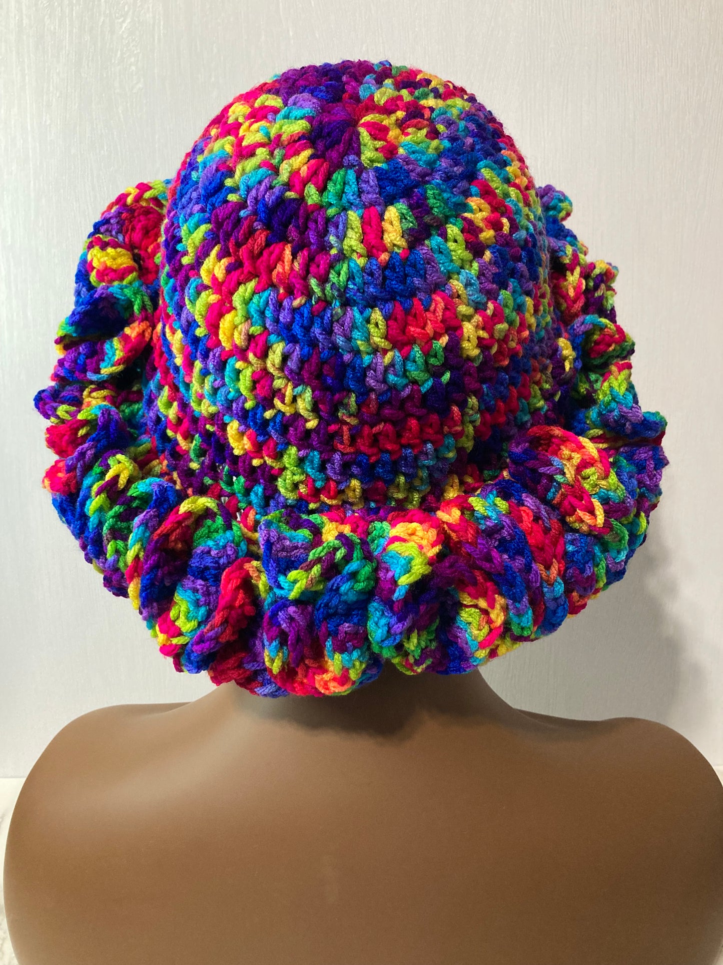 Ruffle Brim Crochet Hat - Bright Candy