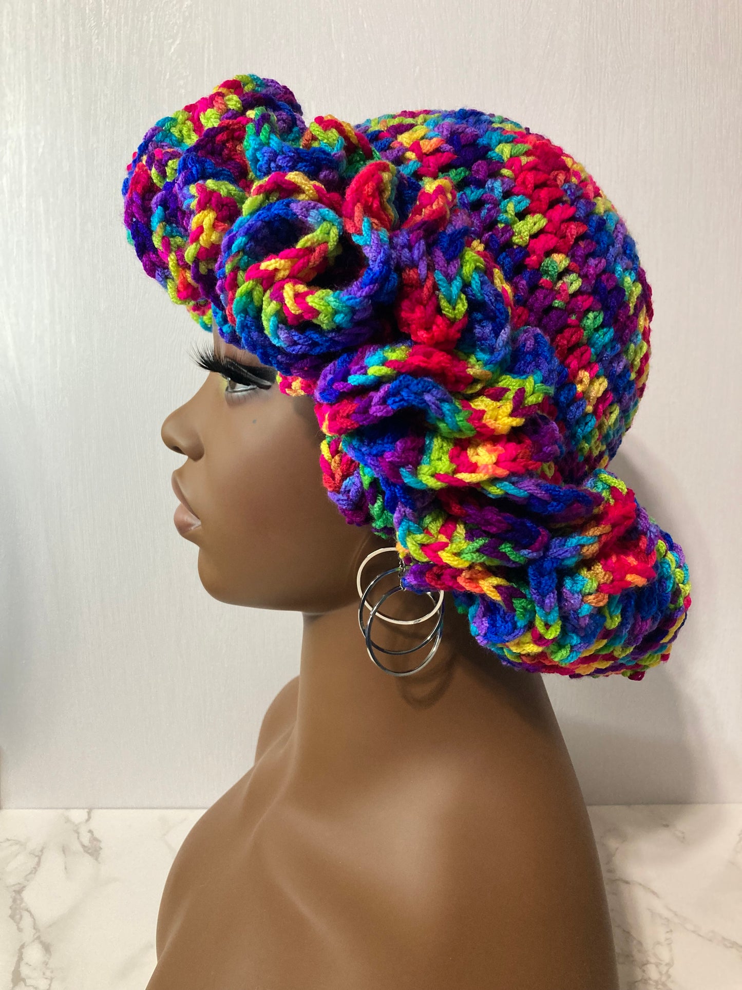 Ruffle Brim Crochet Hat - Bright Candy