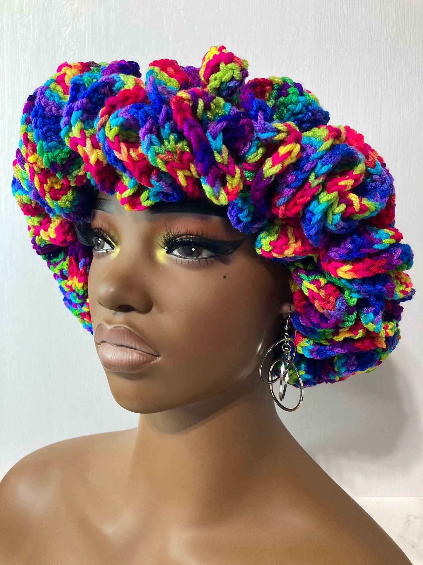 Ruffle Brim Crochet Hat - Bright Candy