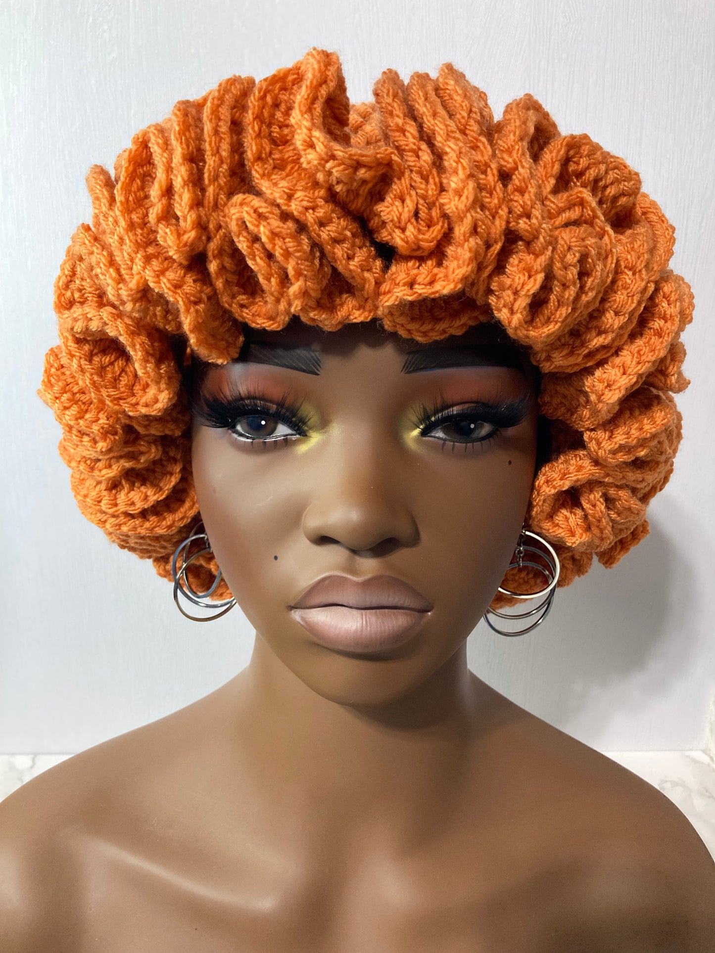 Ruffle Brim Crochet Hat - Pumpkin