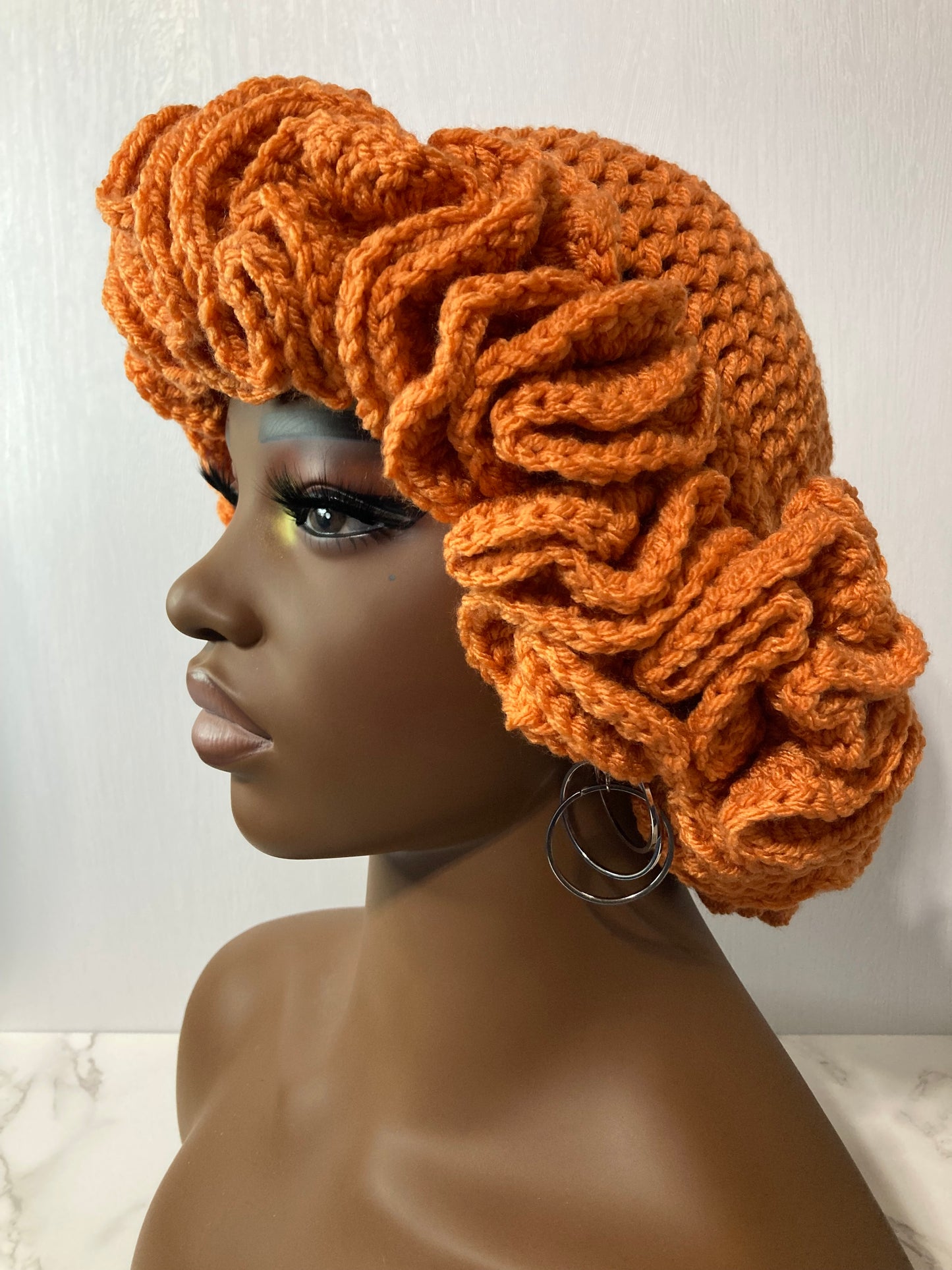 Ruffle Brim Crochet Hat - Pumpkin