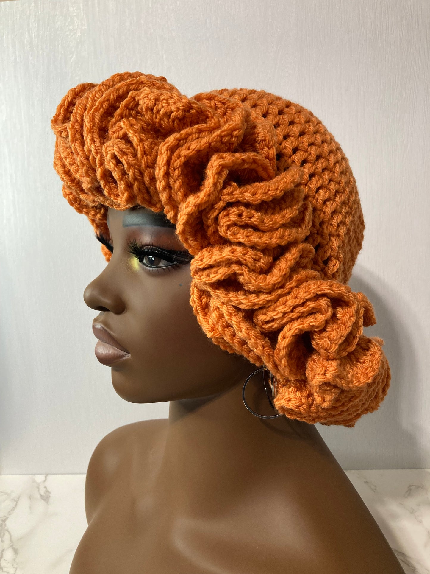 Ruffle Brim Crochet Hat - Pumpkin