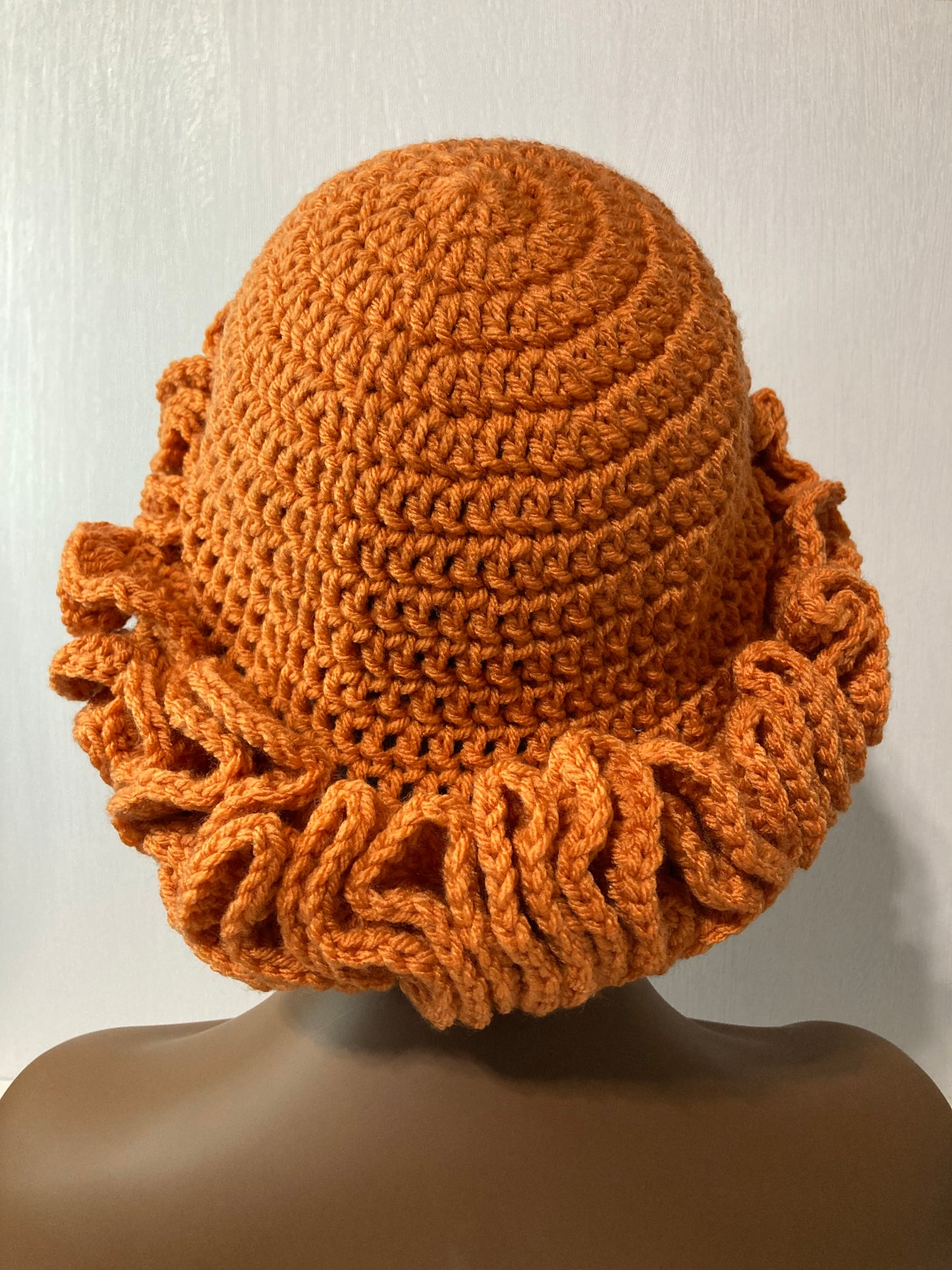 Ruffle Brim Crochet Hat - Pumpkin