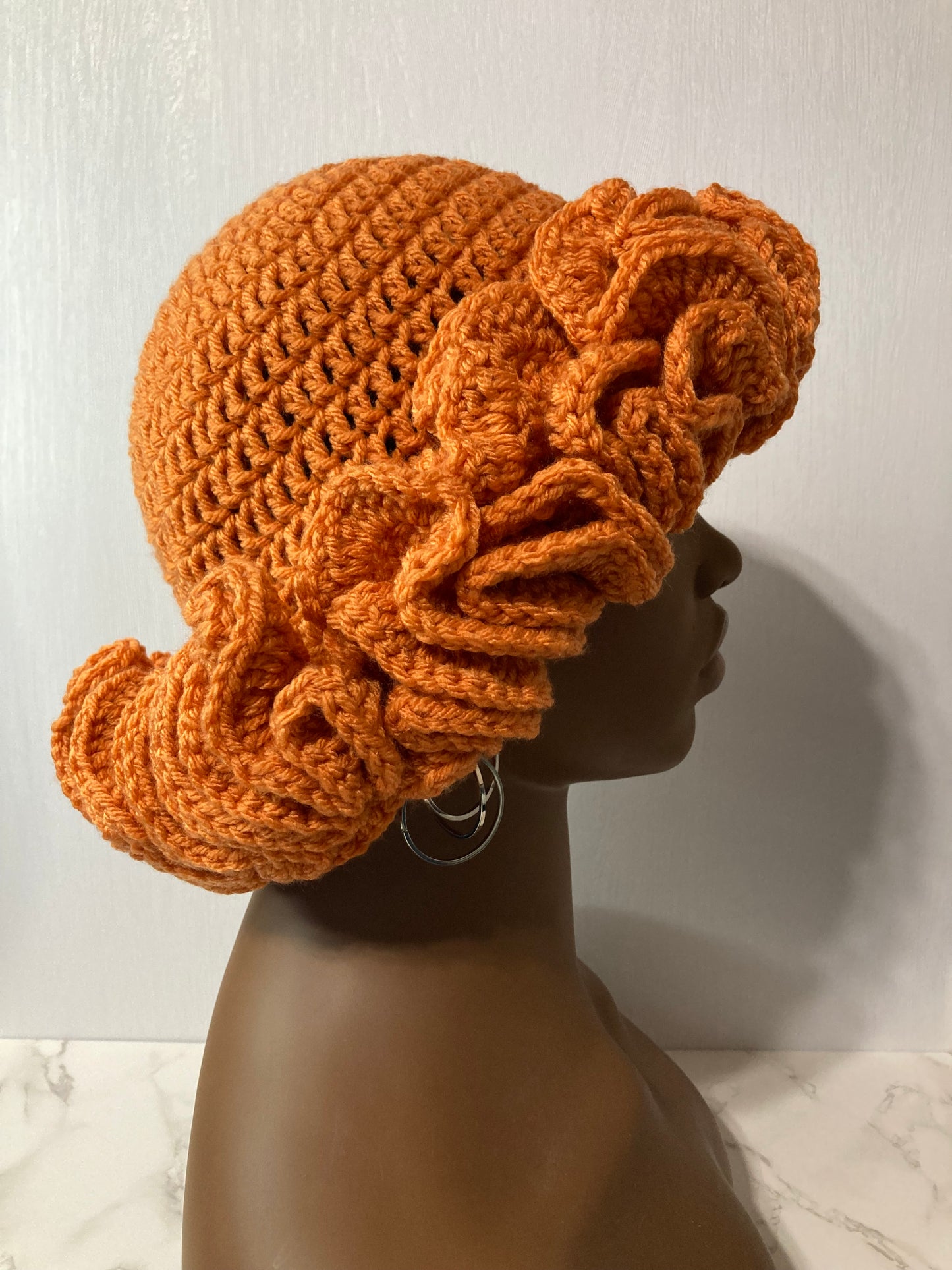 Ruffle Brim Crochet Hat - Pumpkin