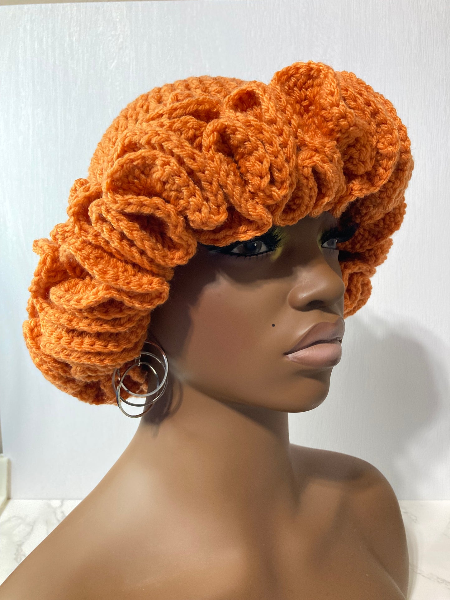 Ruffle Brim Crochet Hat - Pumpkin