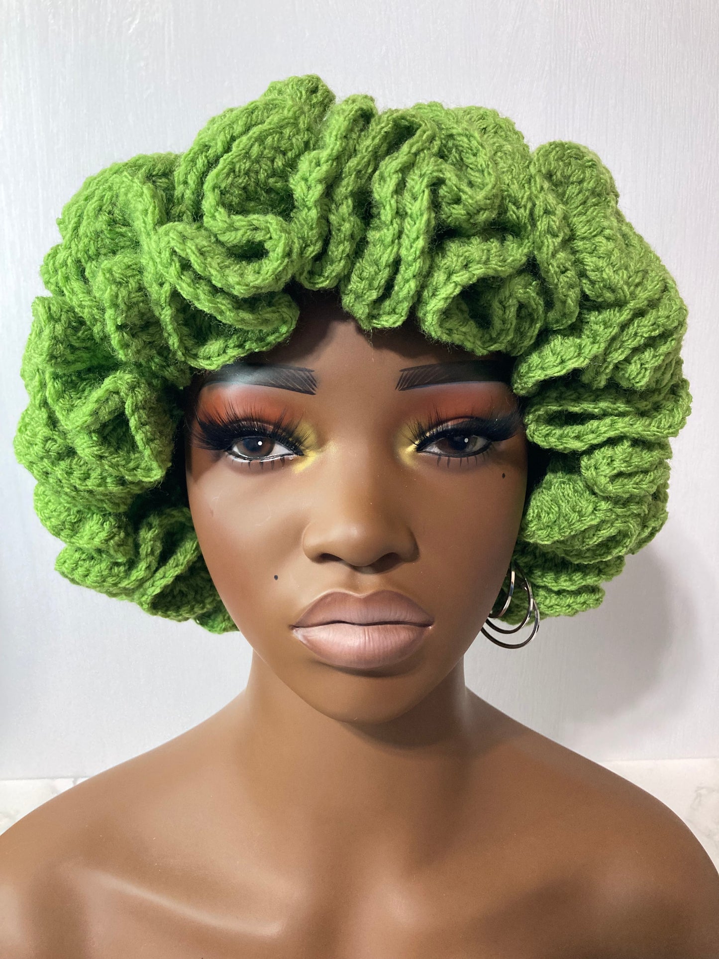 Ruffle Brim Crochet Hat - Light Green