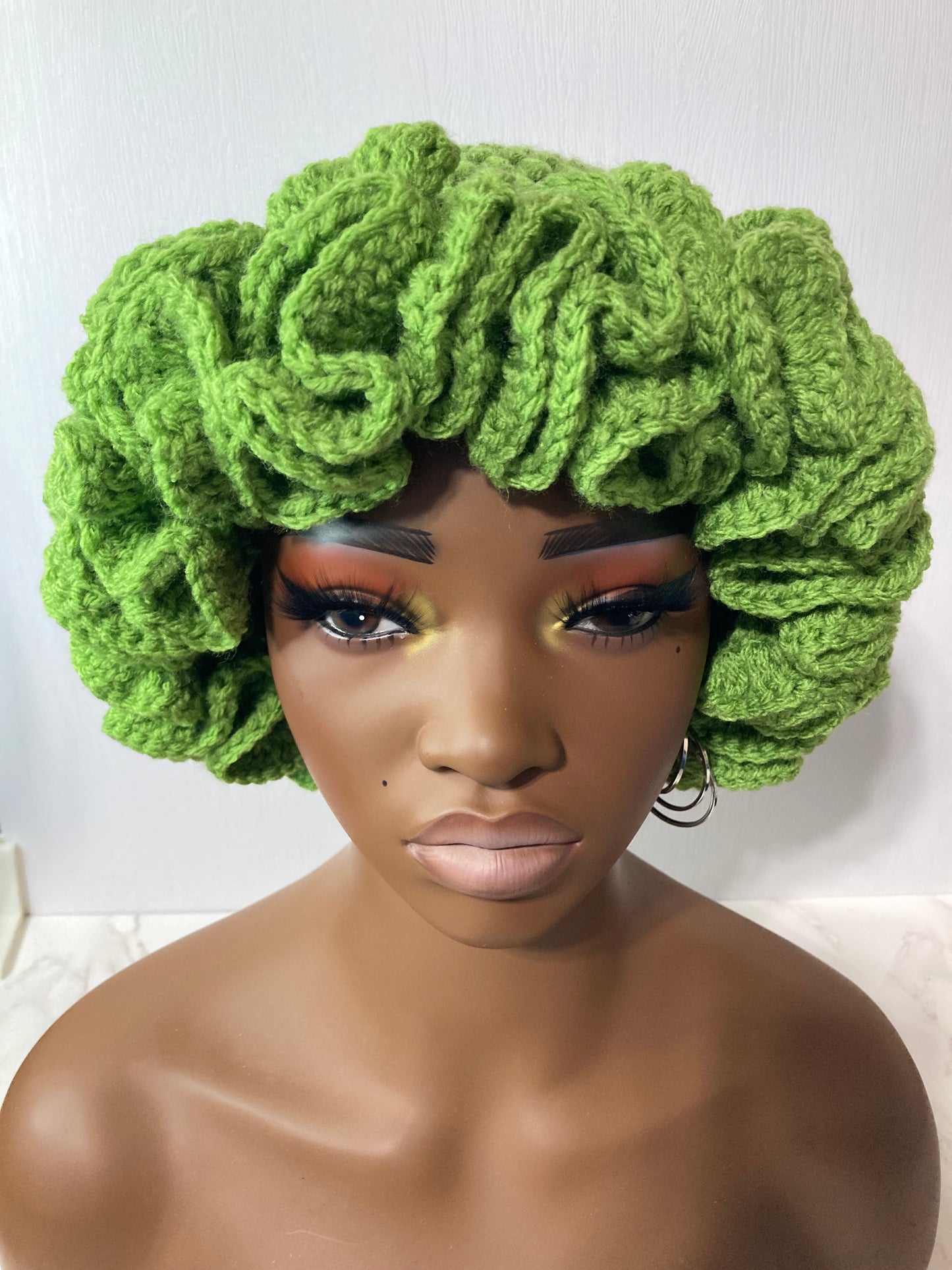 Ruffle Brim Crochet Hat - Light Green