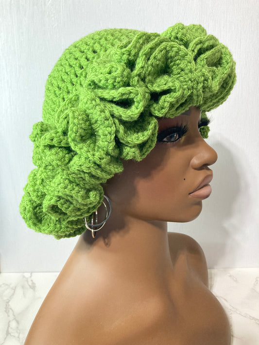 Ruffle Brim Crochet Hat - Light Green