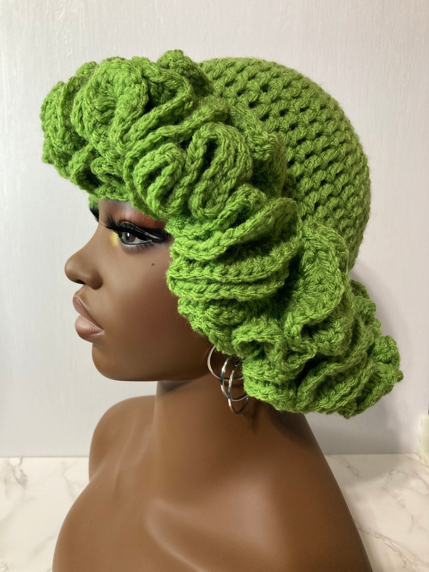 Ruffle Brim Crochet Hat - Light Green