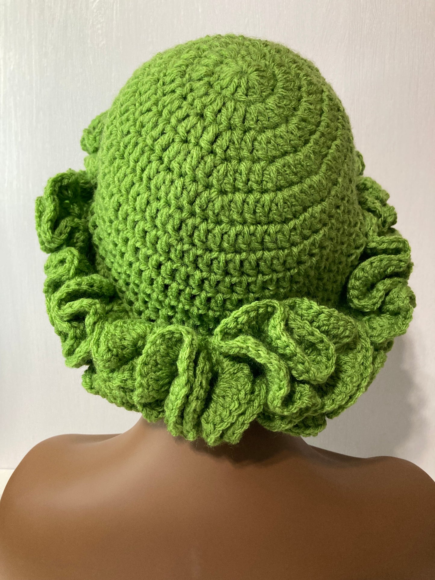 Ruffle Brim Crochet Hat - Light Green