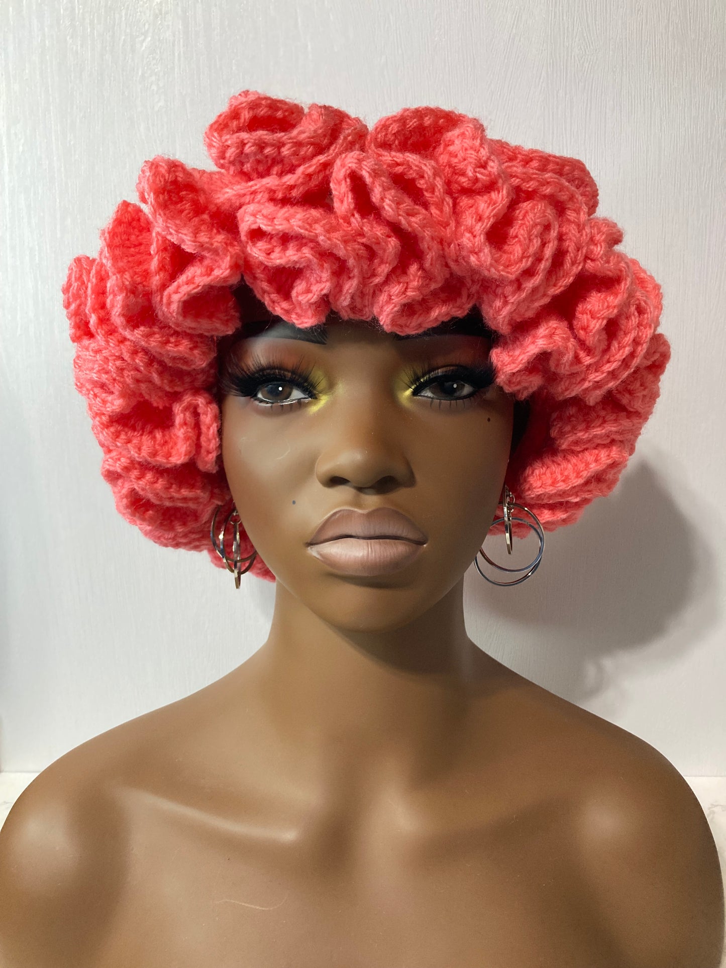 Ruffle Brim Crochet Hat - Persimmon