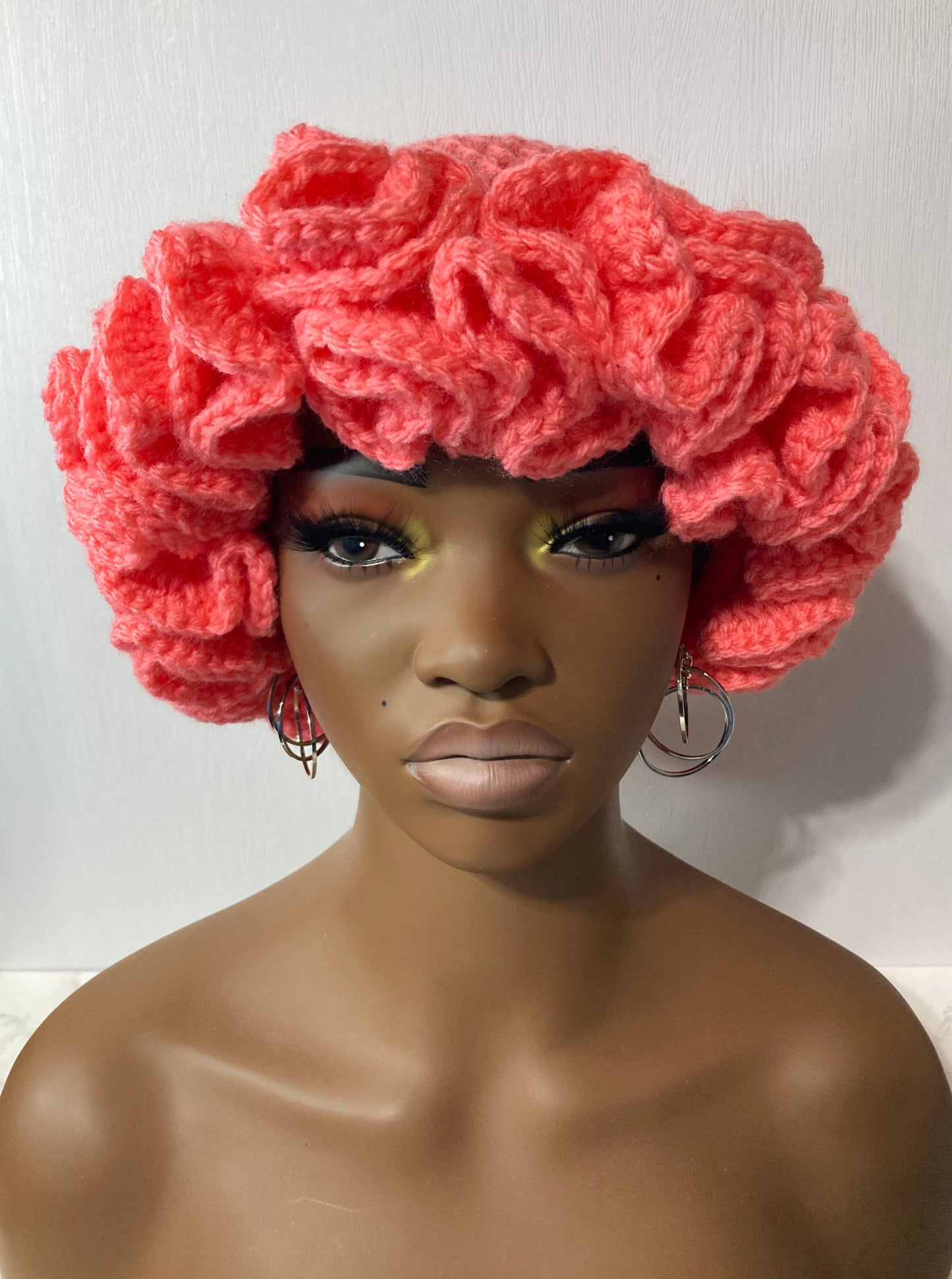 Ruffle Brim Crochet Hat - Persimmon