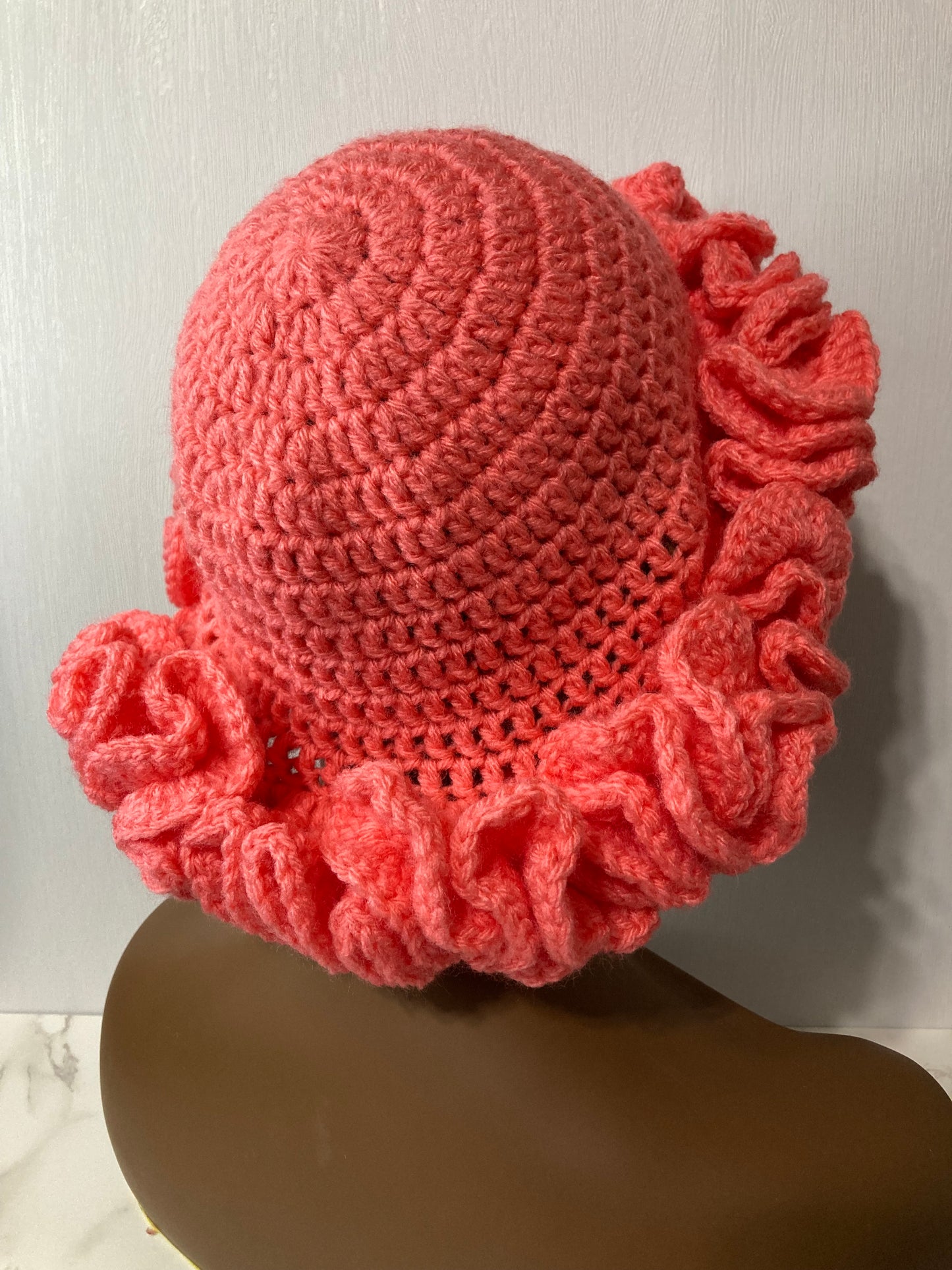 Ruffle Brim Crochet Hat - Persimmon