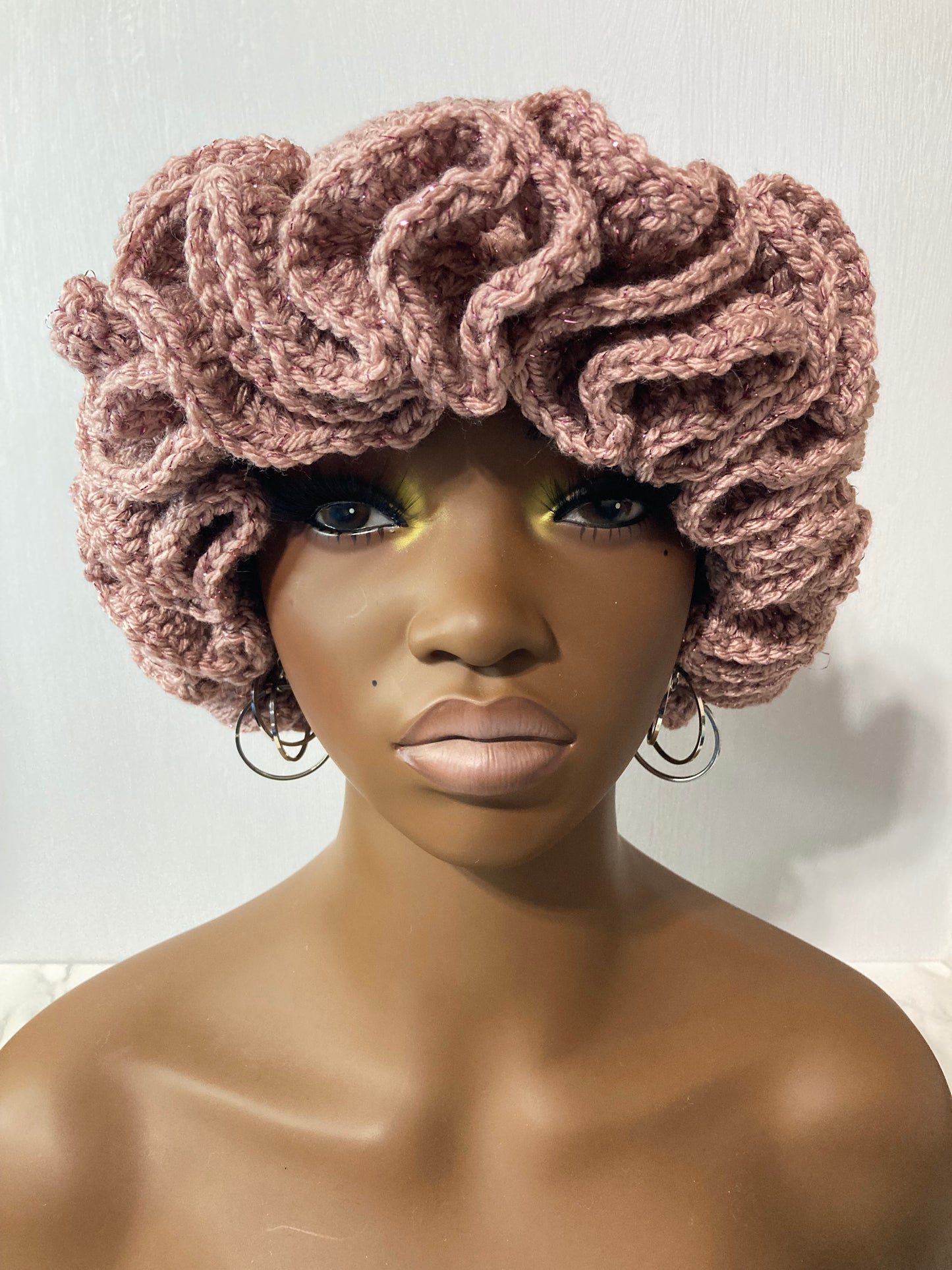 Ruffle Brim Crochet Hat - Rose Sparkle