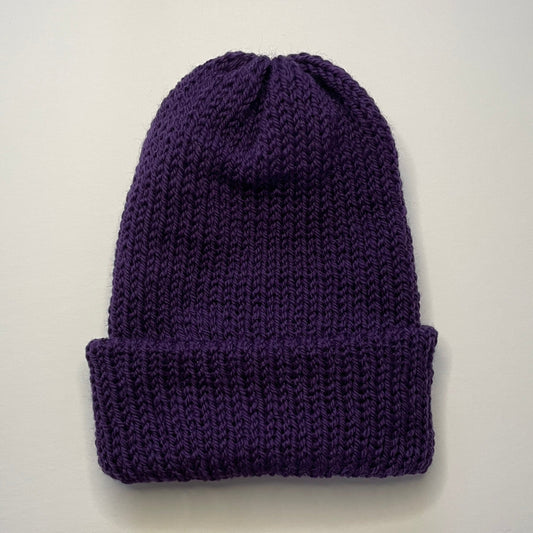 Double Layer Knit Beanie - 100% Wool - Royal Purple