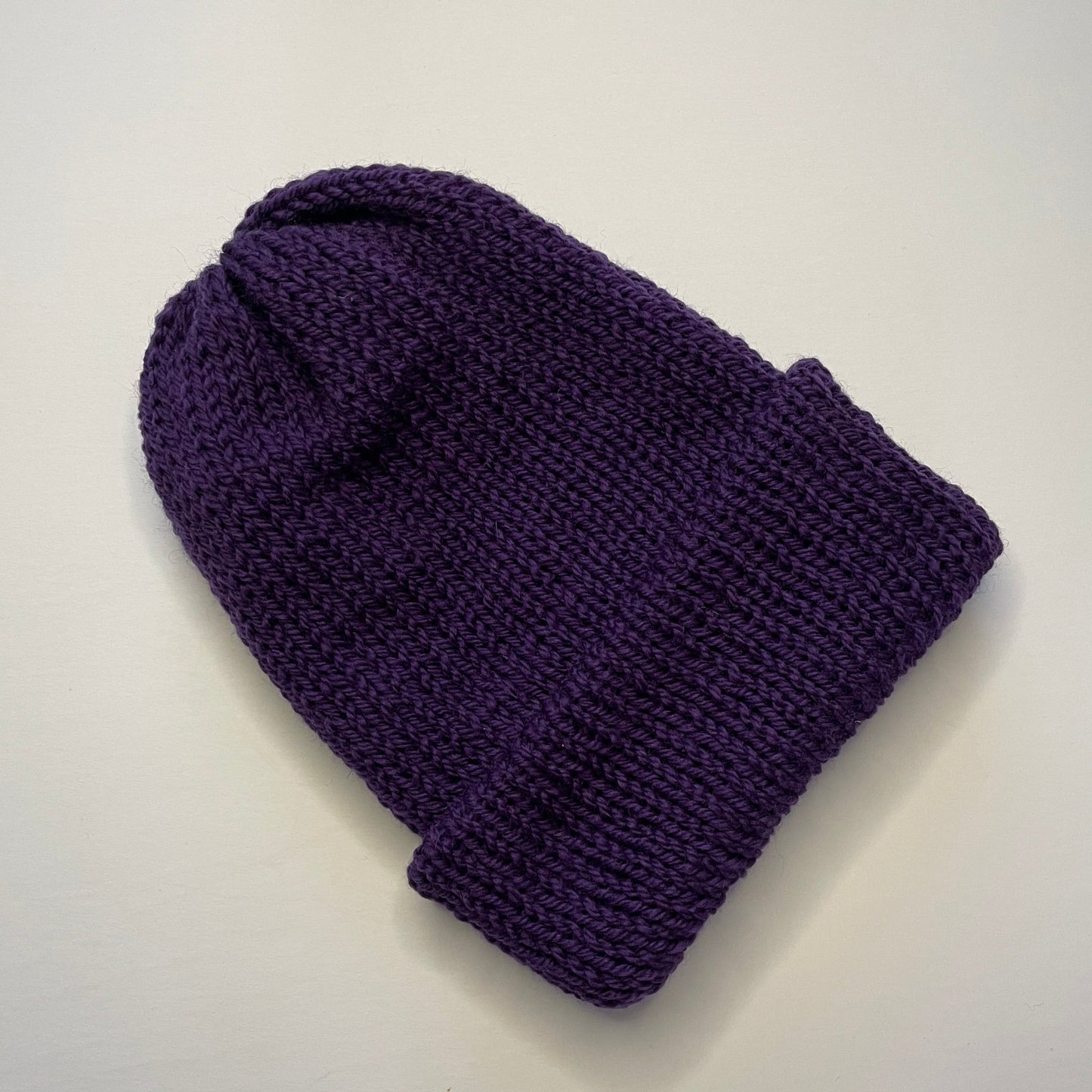 Double Layer Knit Beanie - 100% Wool - Royal Purple