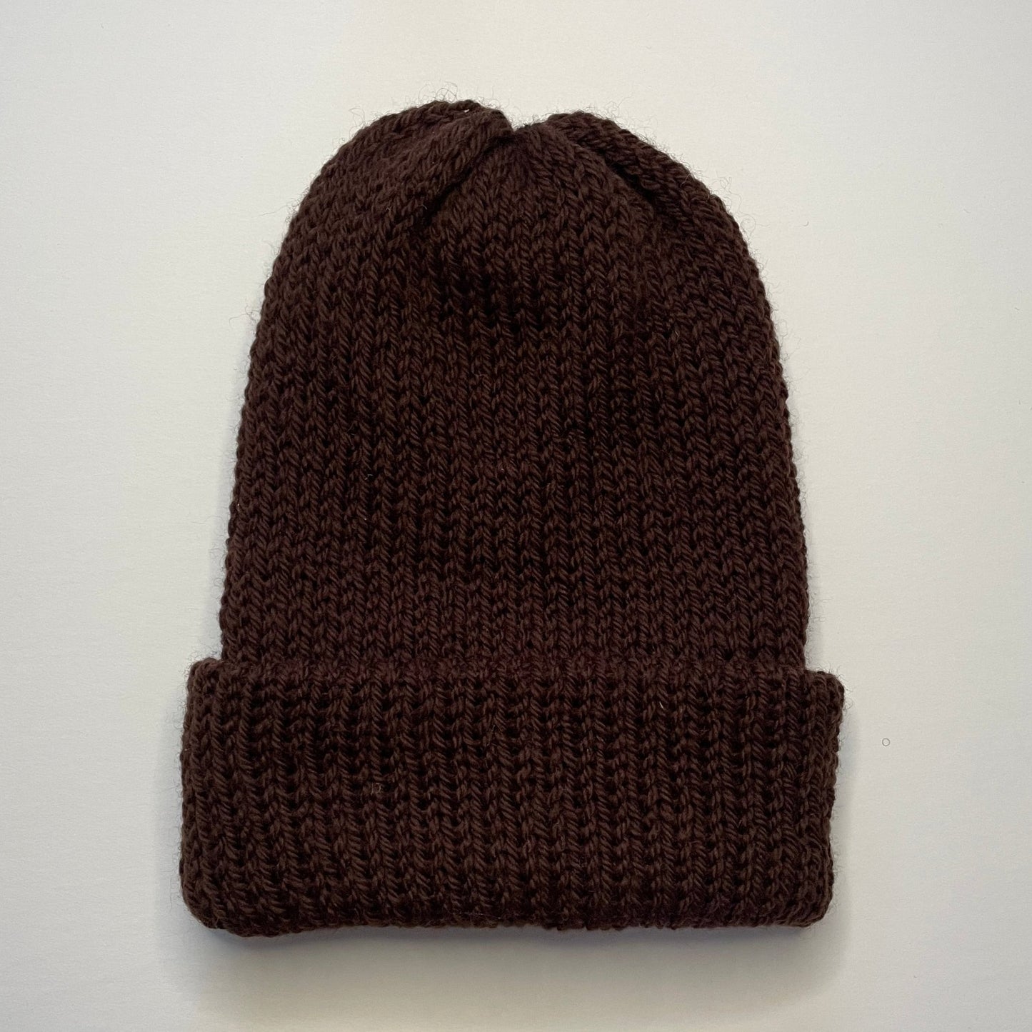 Double Layer Knit Beanie - 100% Wool - Dark Brown