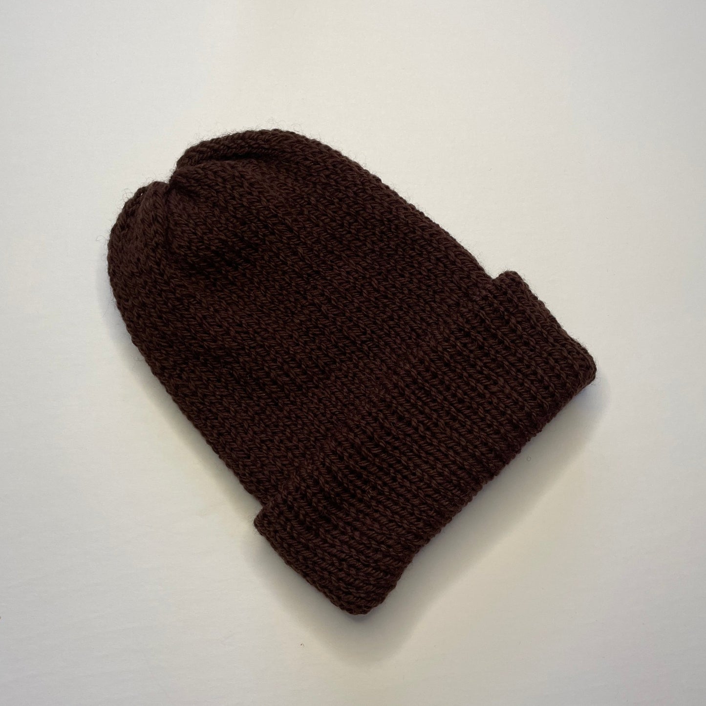 Double Layer Knit Beanie - 100% Wool - Dark Brown