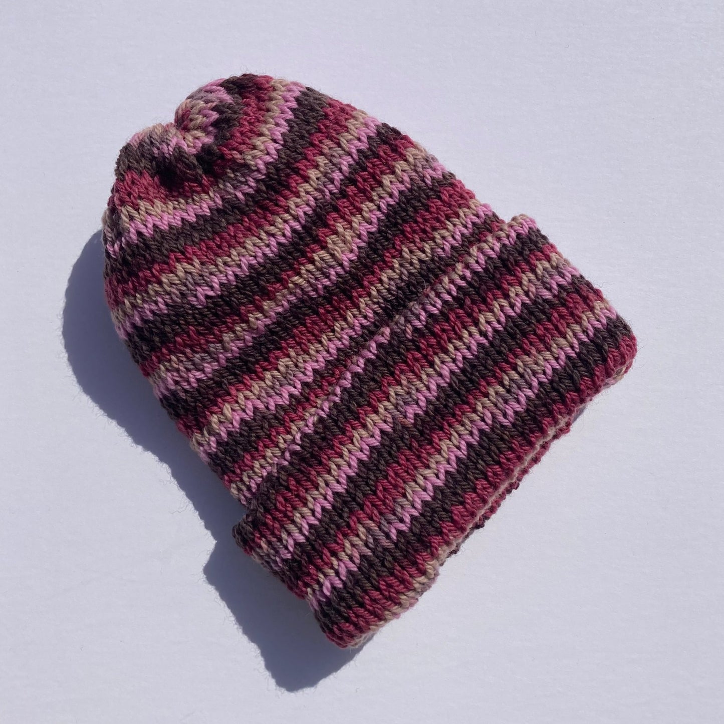 Double Layer Knit Beanie - 100% Wool - Rosewood Multicolor