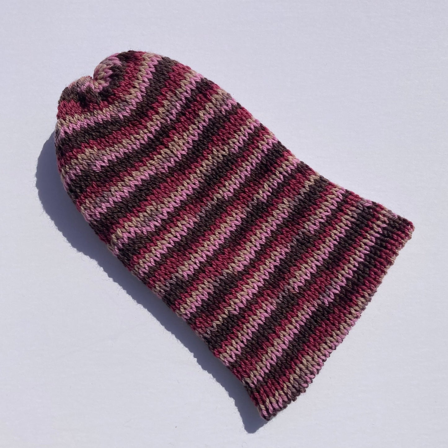 Double Layer Knit Beanie - 100% Wool - Rosewood Multicolor