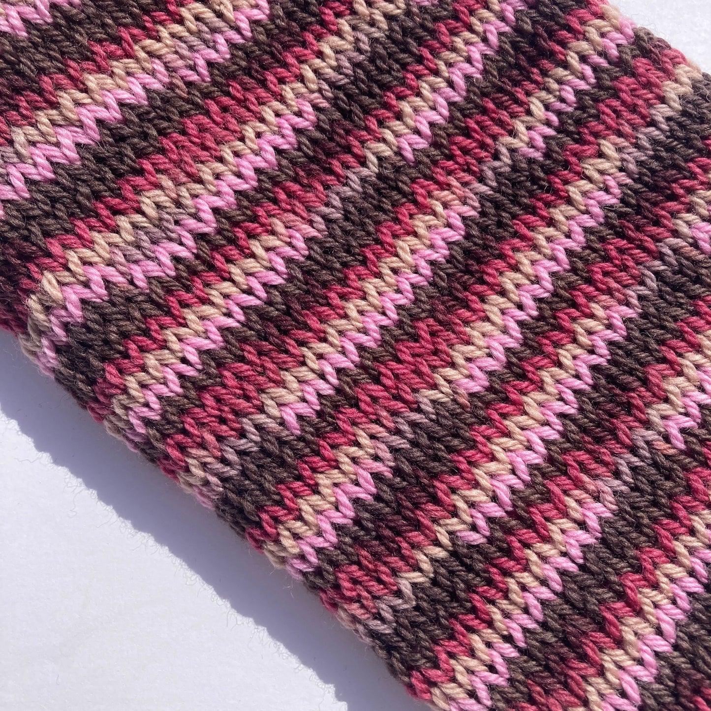 Double Layer Knit Beanie - 100% Wool - Rosewood Multicolor