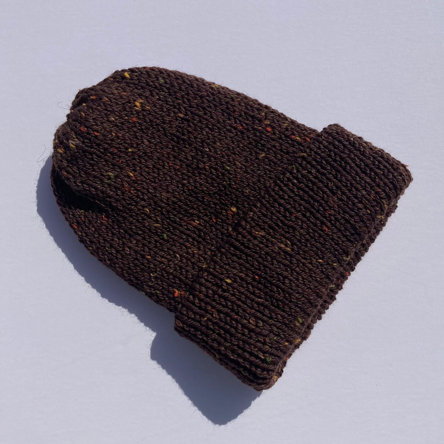 Double Layer Knit Beanie - 100% Wool - Chestnut Tweed