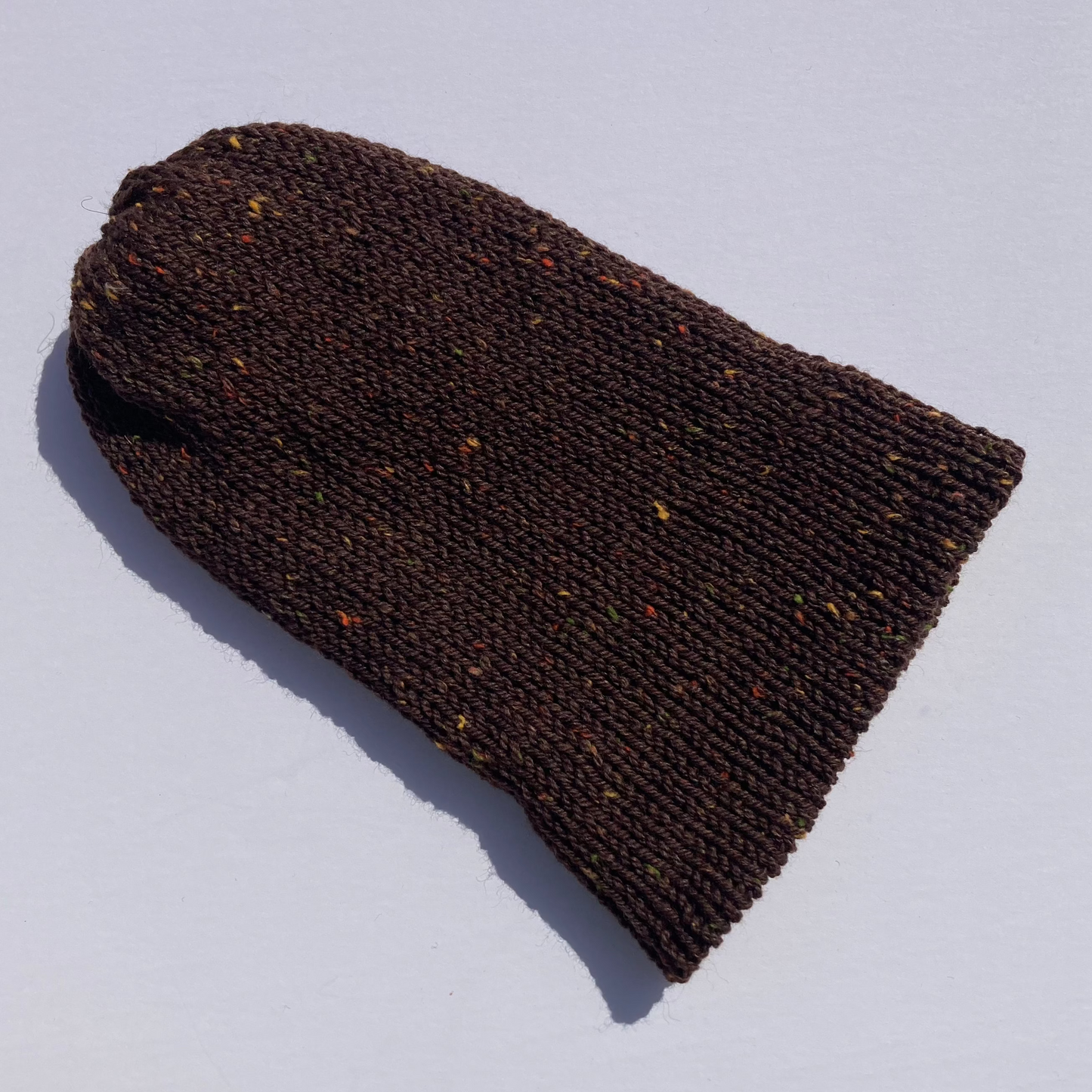 Double Layer Knit Beanie - 100% Wool - Chestnut Tweed