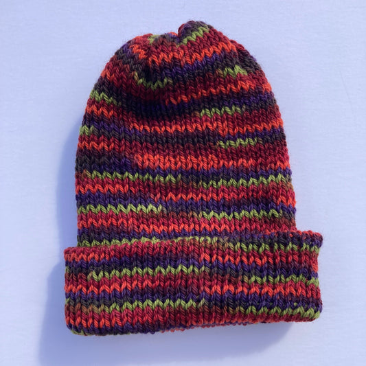 Double Layer Knit Beanie - 100% Wool - Harvest Multicolor