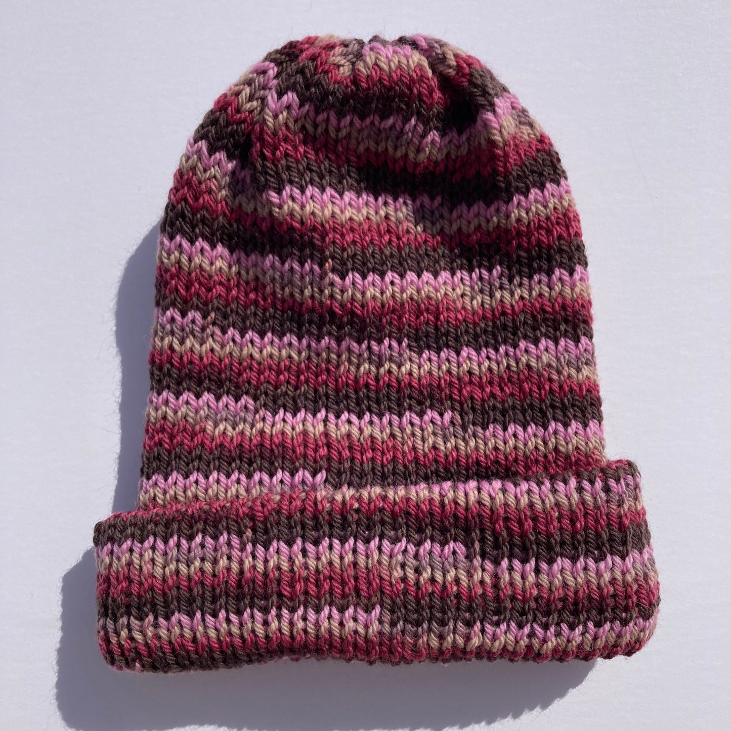 Double Layer Knit Beanie - 100% Wool - Rosewood Multicolor