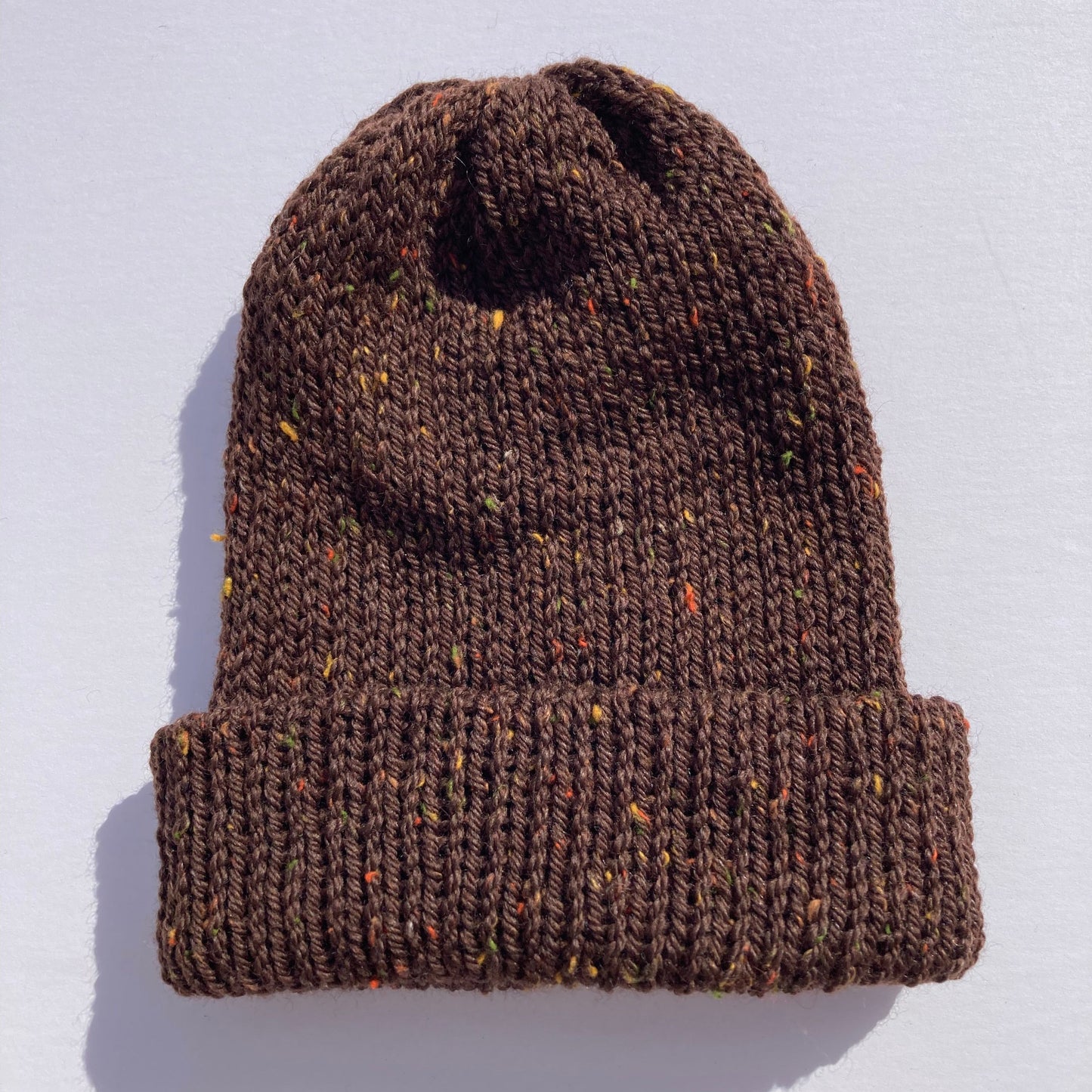 Double Layer Knit Beanie - 100% Wool - Chestnut Tweed