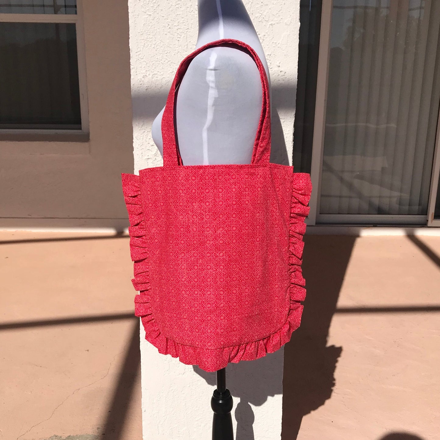 Handmade Red Floral Ruffle Tote Bag