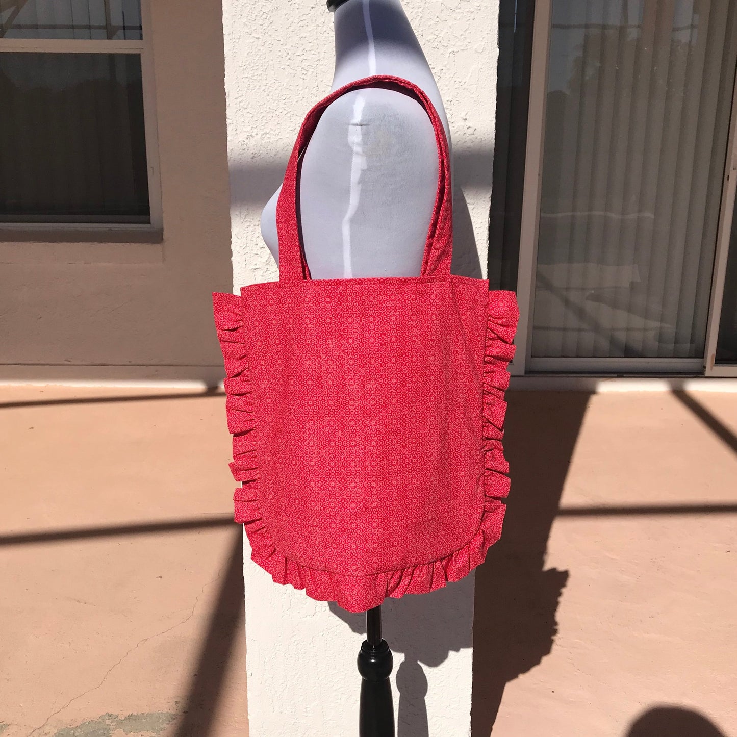 Handmade Red Floral Ruffle Tote Bag