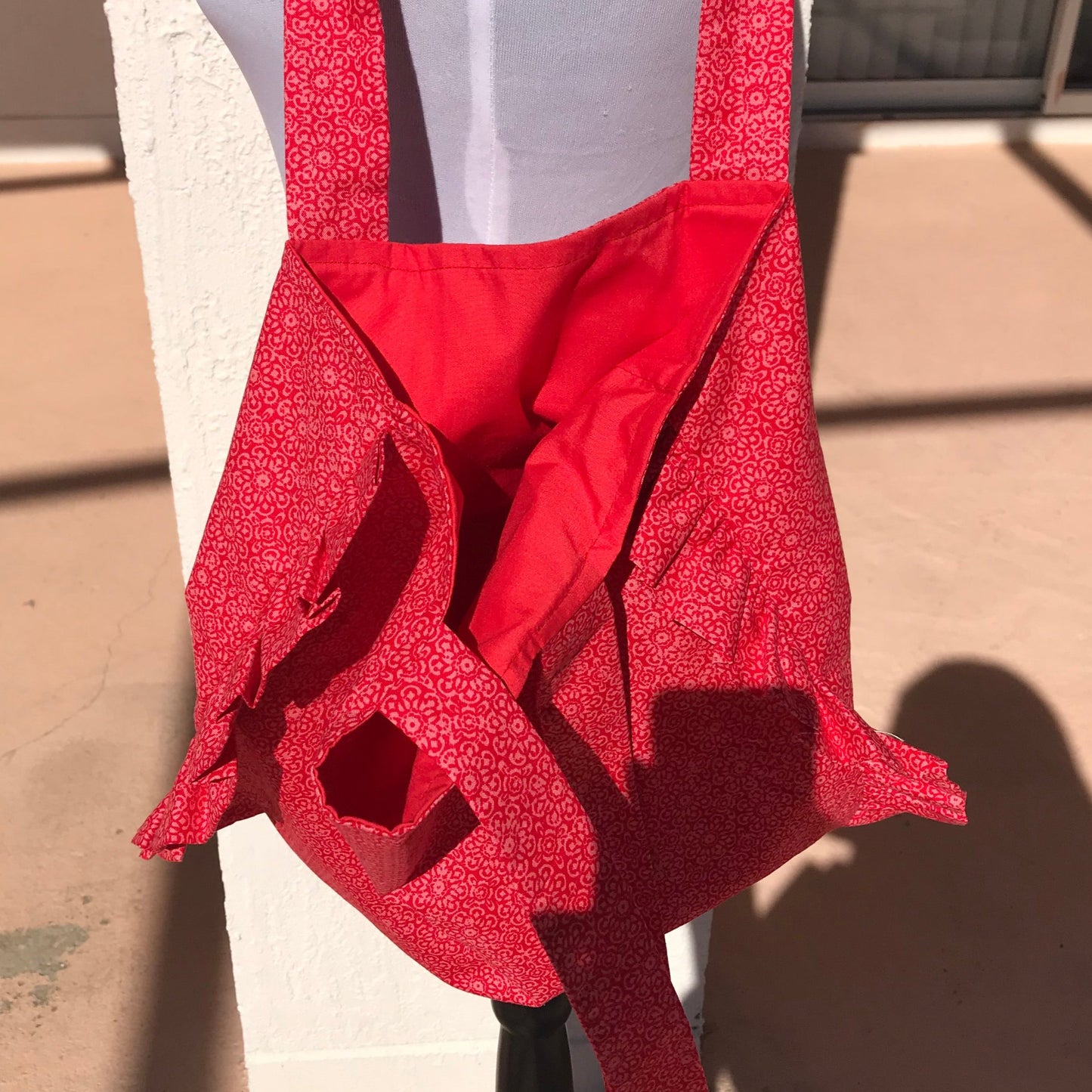 Handmade Red Floral Ruffle Tote Bag