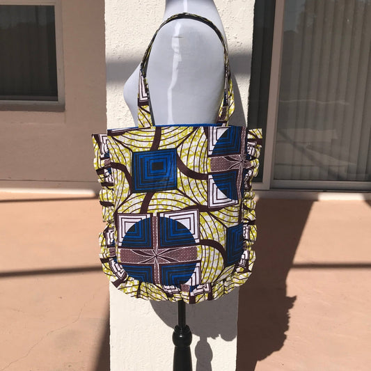 Handmade Blue Ankara Ruffle Tote Bag - African Print