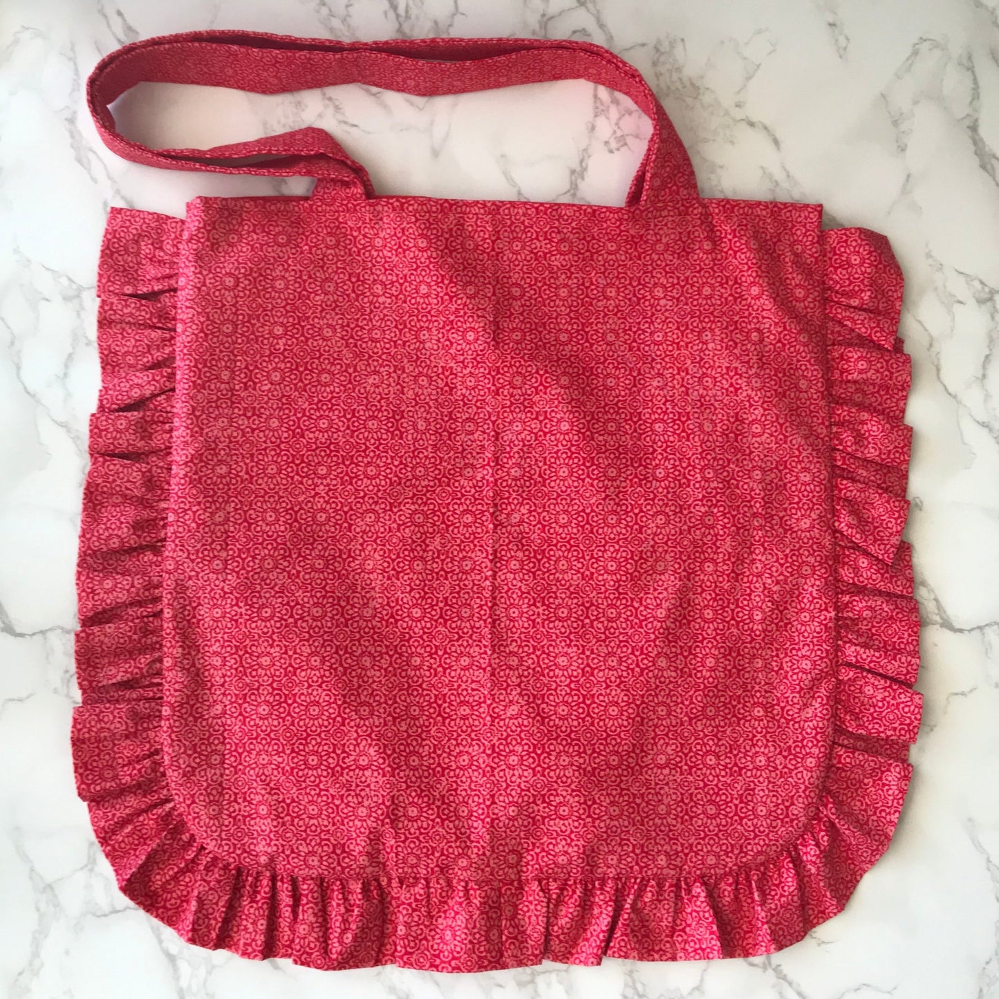 Handmade Red Floral Ruffle Tote Bag