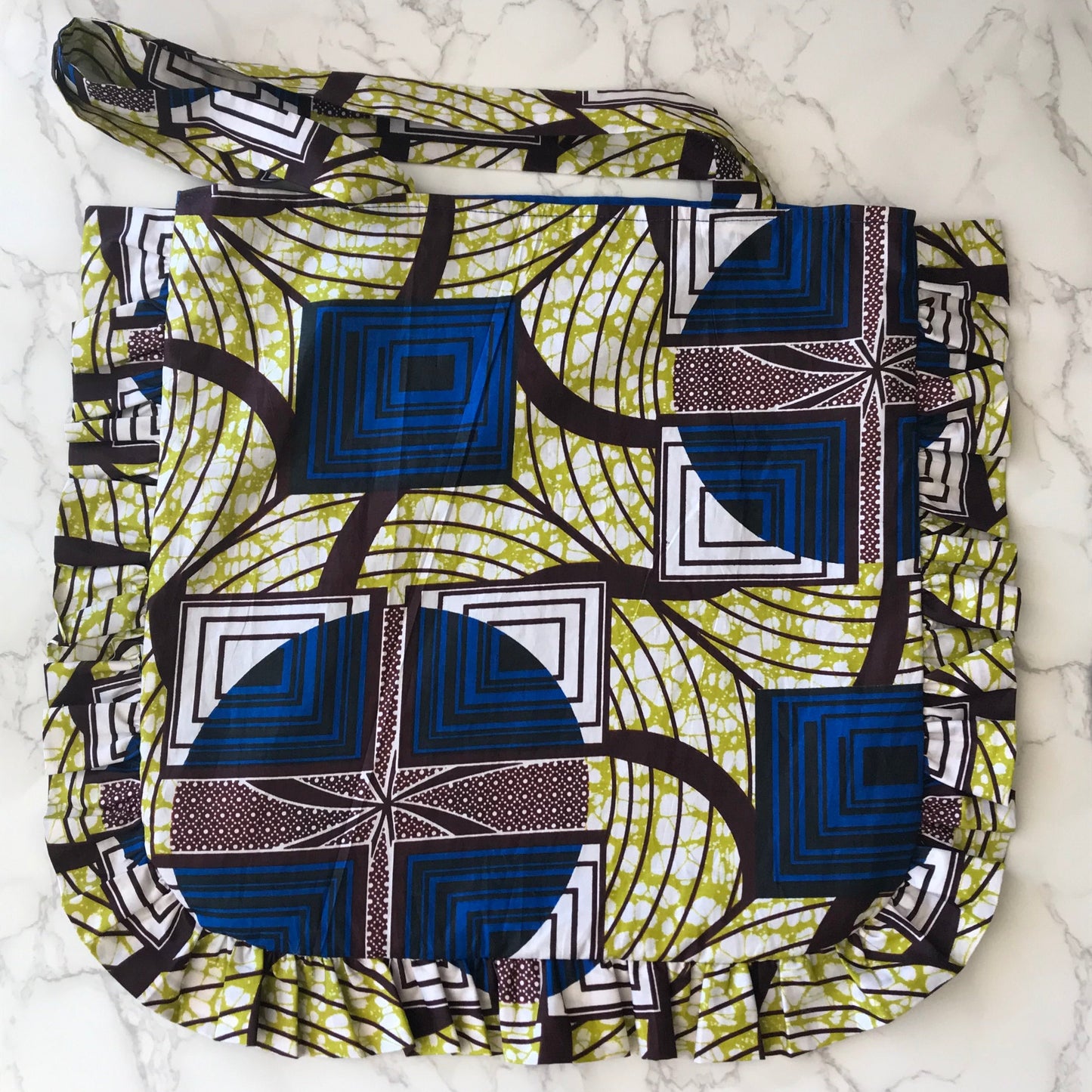 Handmade Blue Ankara Ruffle Tote Bag - African Print