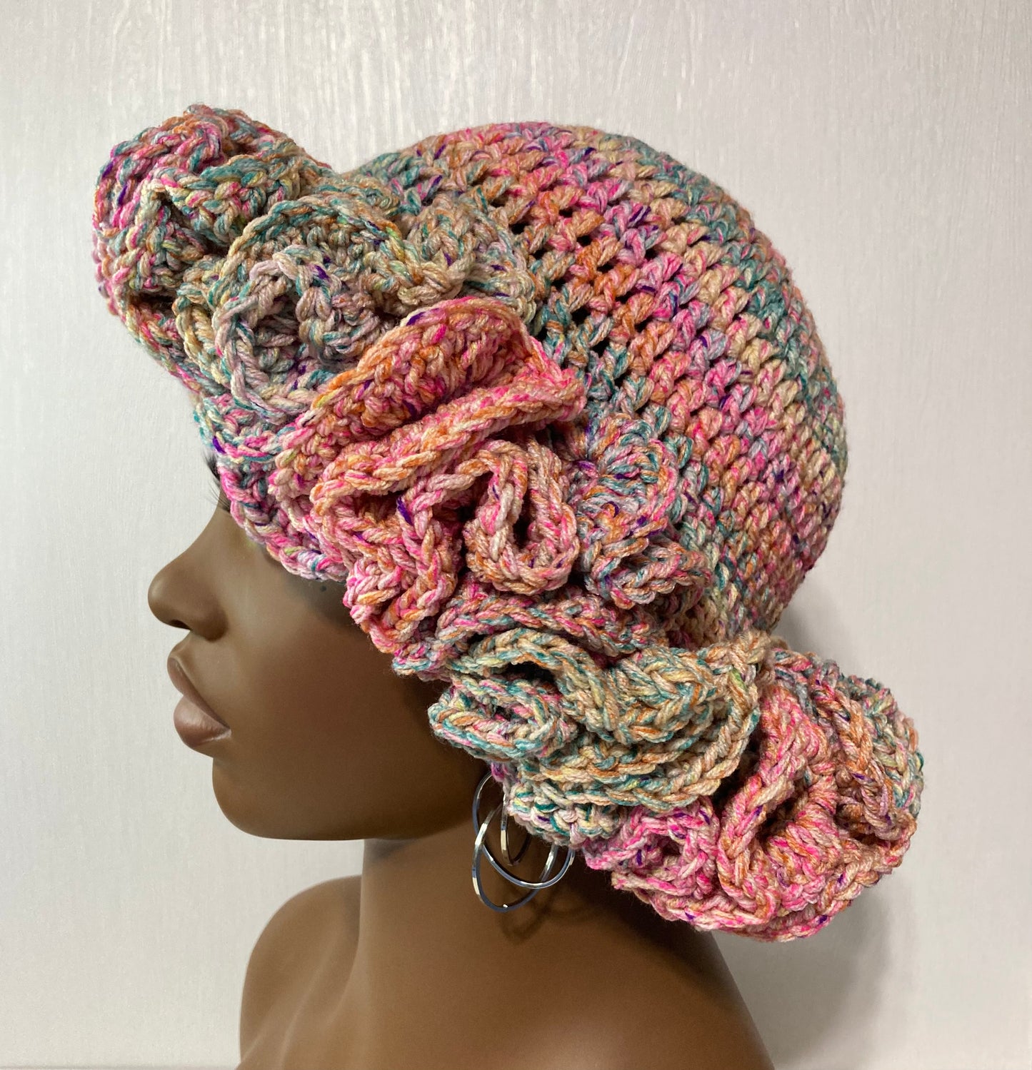 Ruffle Brim Crochet Hat - Candy