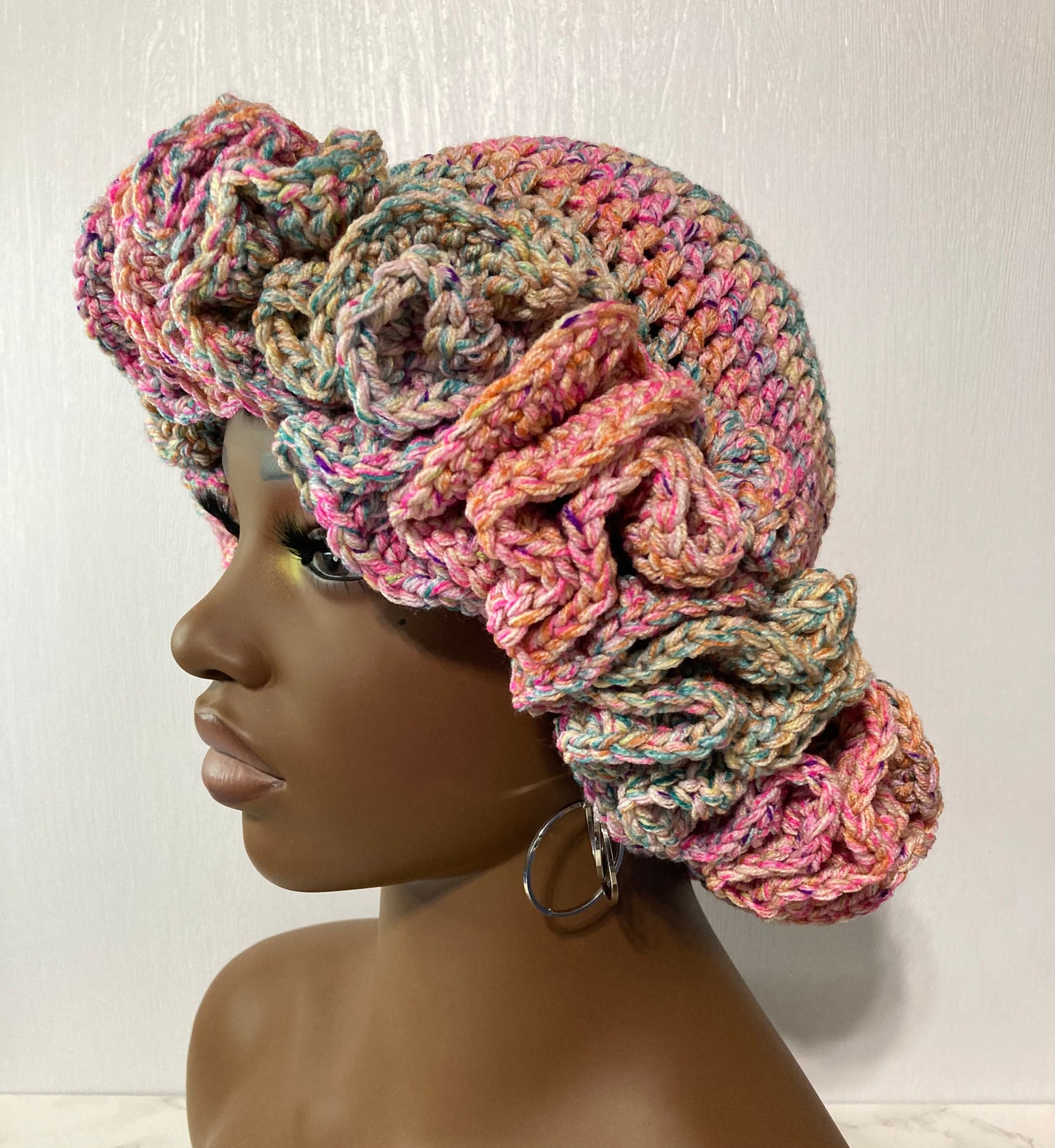 Ruffle Brim Crochet Hat - Candy