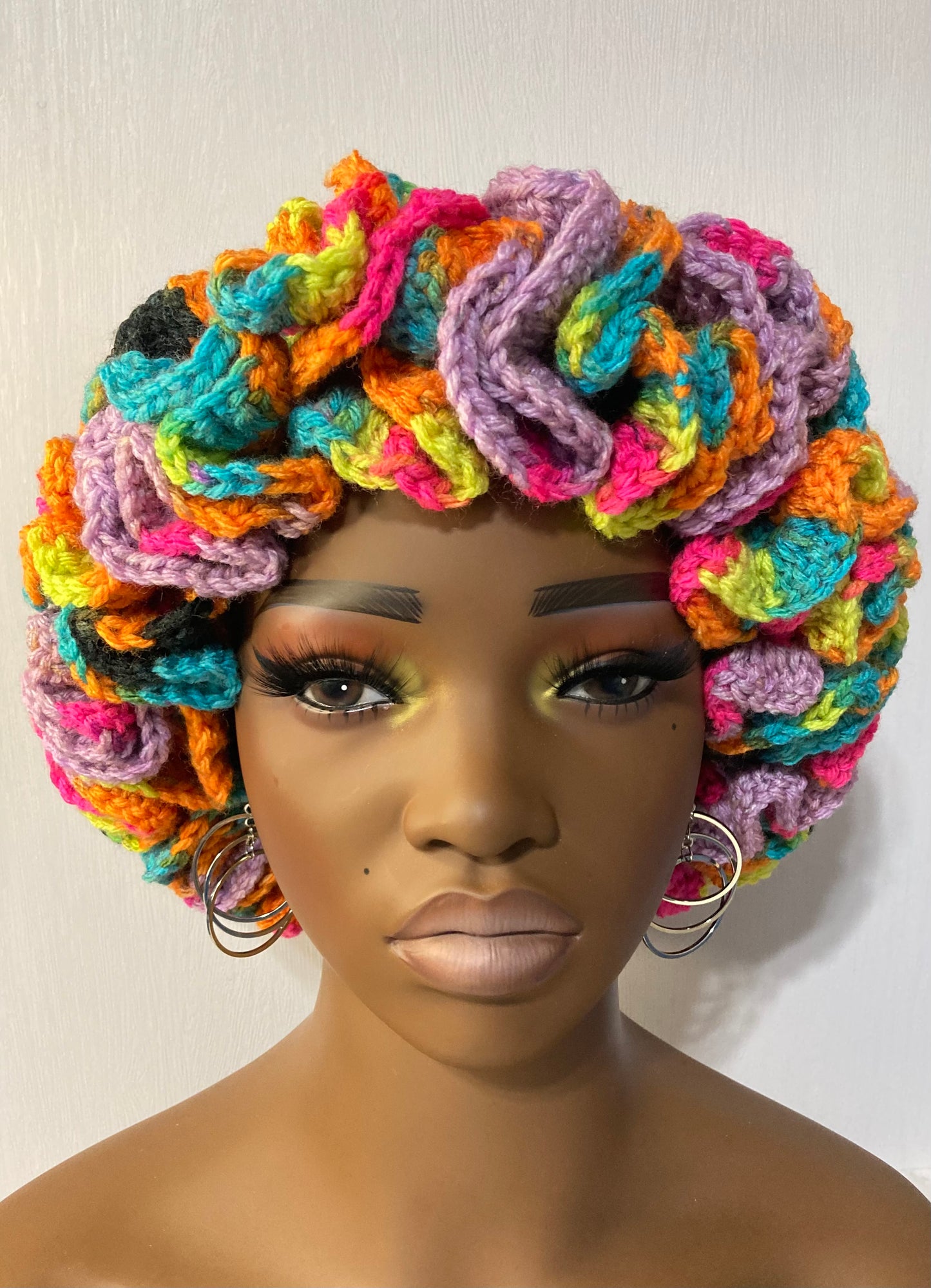 Ruffle Brim Crochet Hat - Bright Rainbow